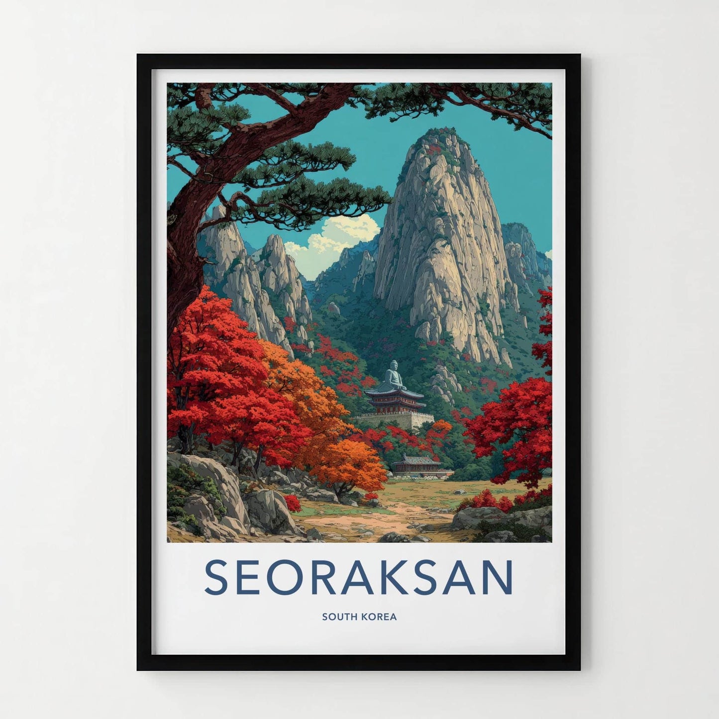 Seoraksan Poster - South Korea Travel Art - Autumn Mountain Temple Home Decor