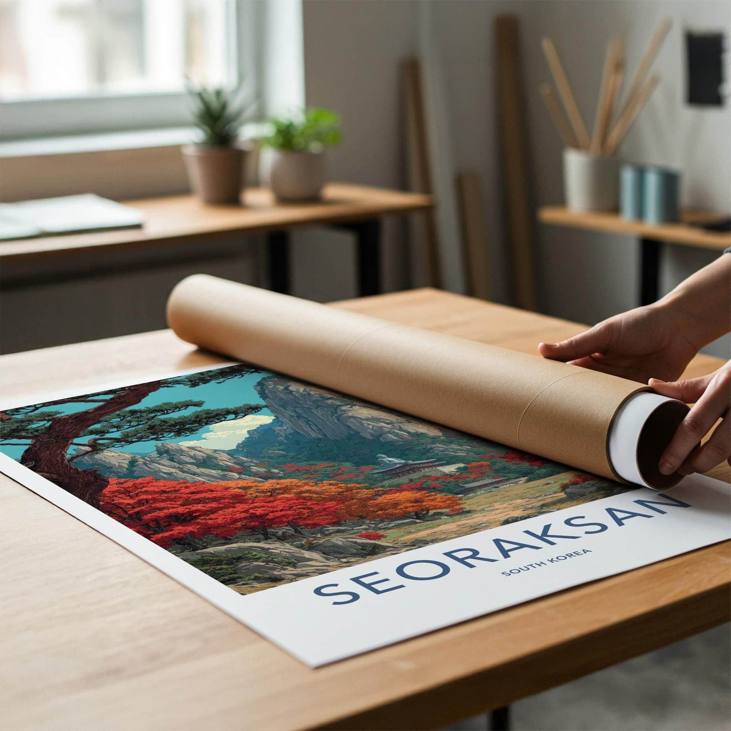 Seoraksan Poster - South Korea Travel Art - Autumn Mountain Temple Home Decor