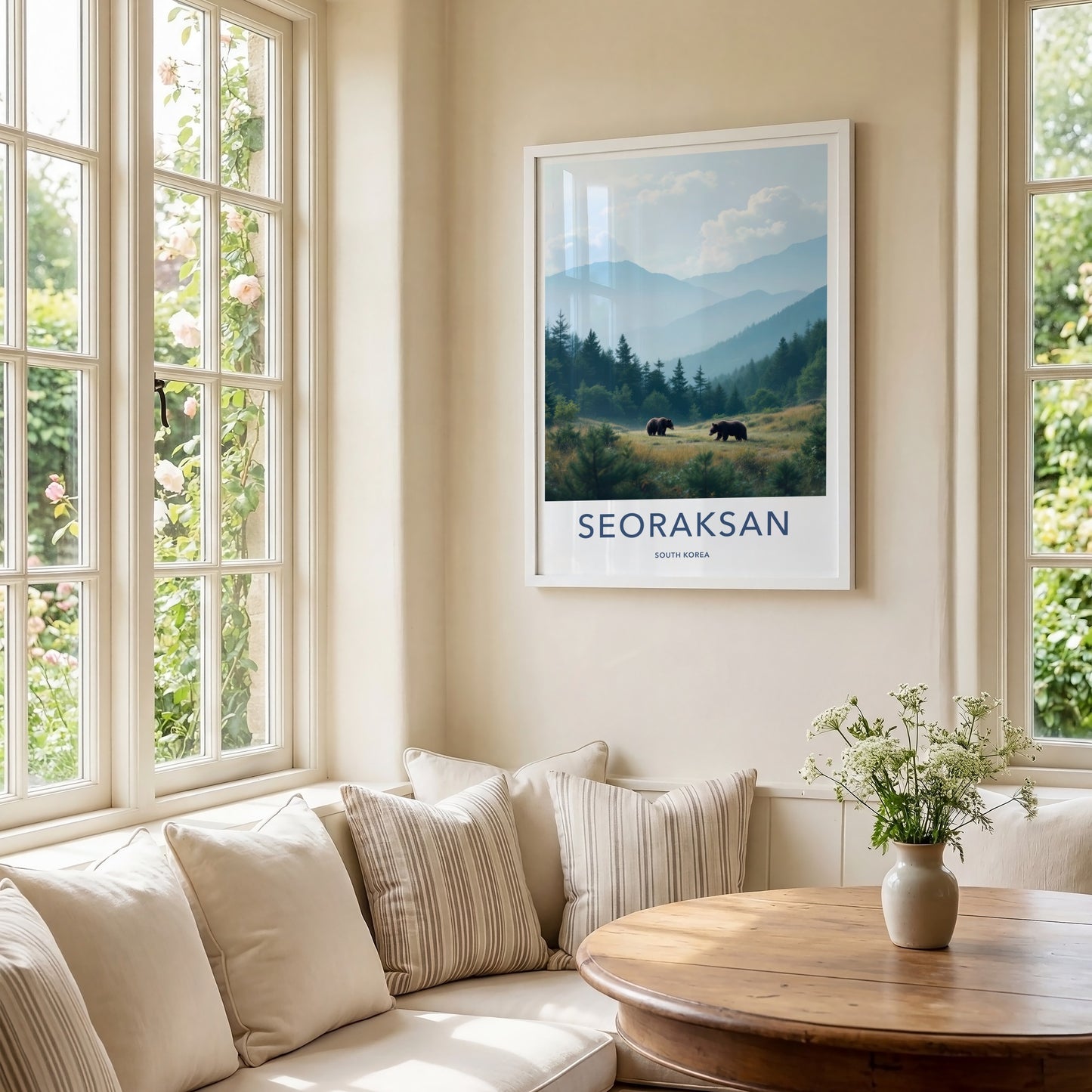 Seoraksan Poster - South Korea Travel Art - Misty Mountain Bears Home Decor