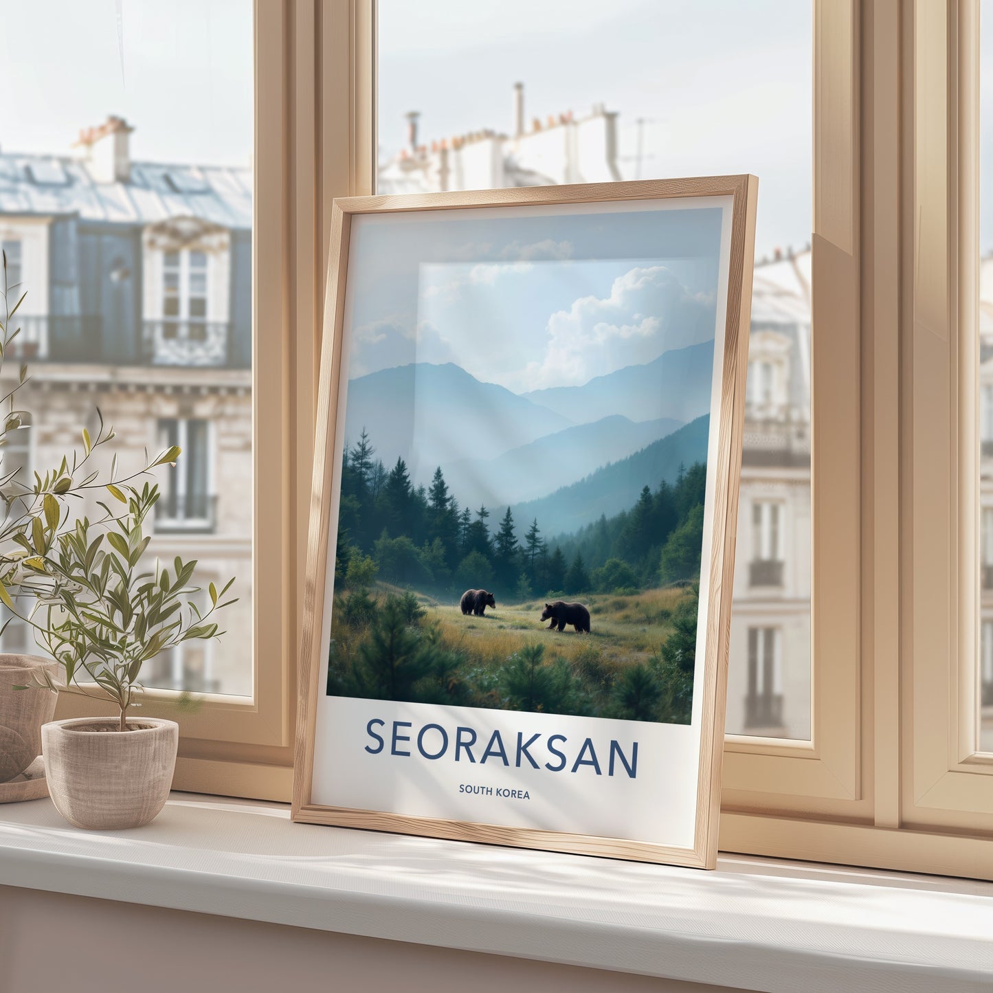 Seoraksan Poster - South Korea Travel Art - Misty Mountain Bears Home Decor