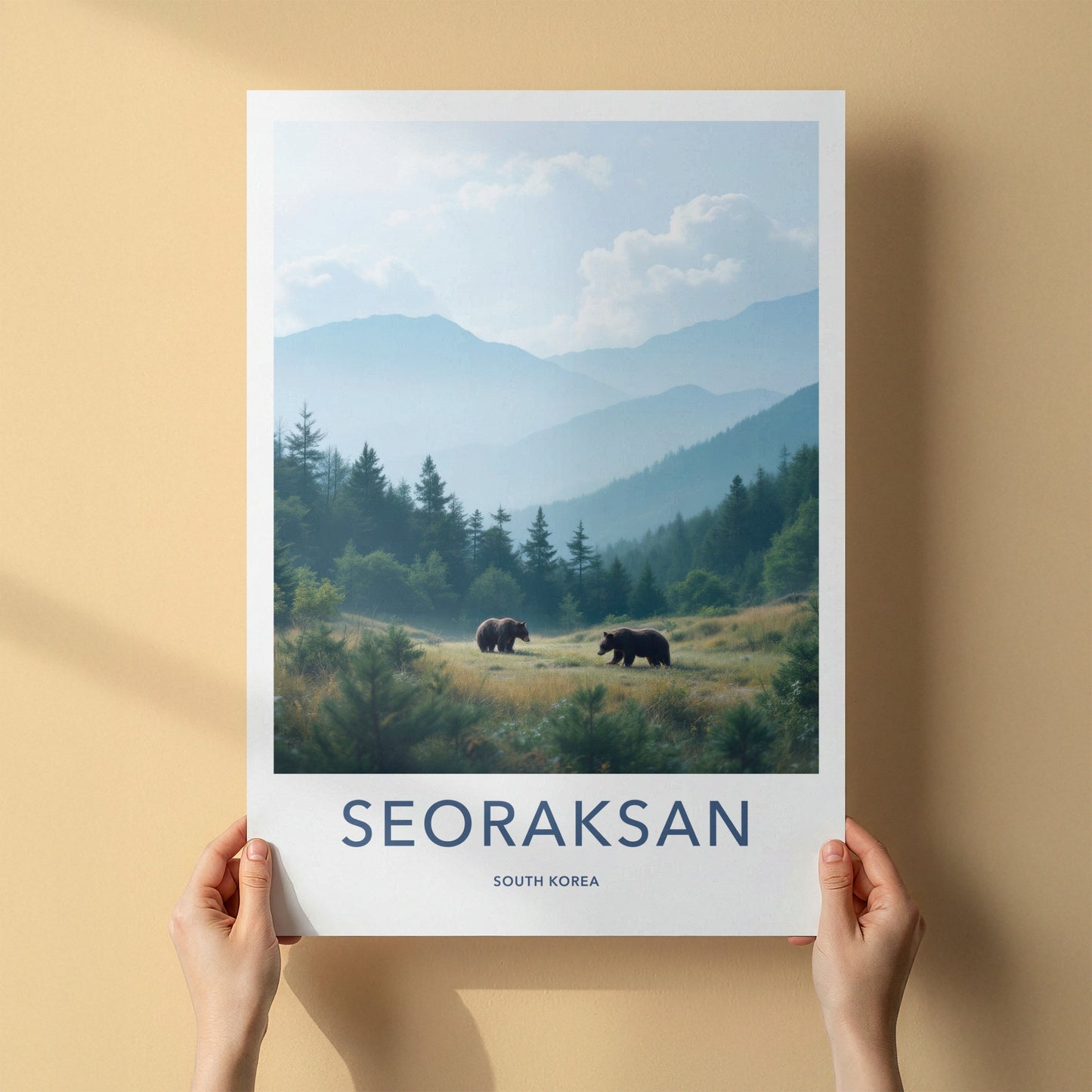 Seoraksan Poster - South Korea Travel Art - Misty Mountain Bears Home Decor