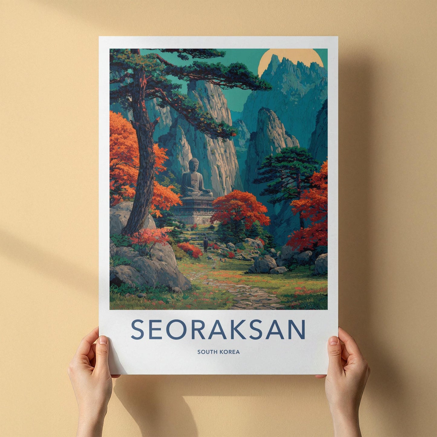 Seoraksan Poster - South Korea Travel Art - Serene Buddha Valley Wall Decor