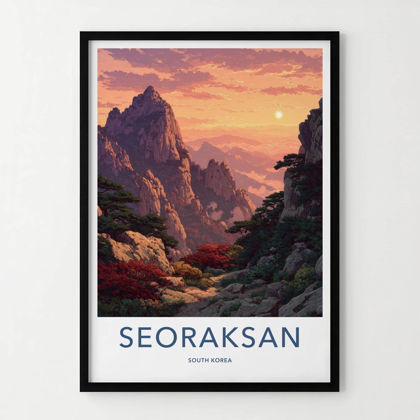 Seoraksan Poster - South Korea Wall Art - Sunset Mountain Landscape Home Decor