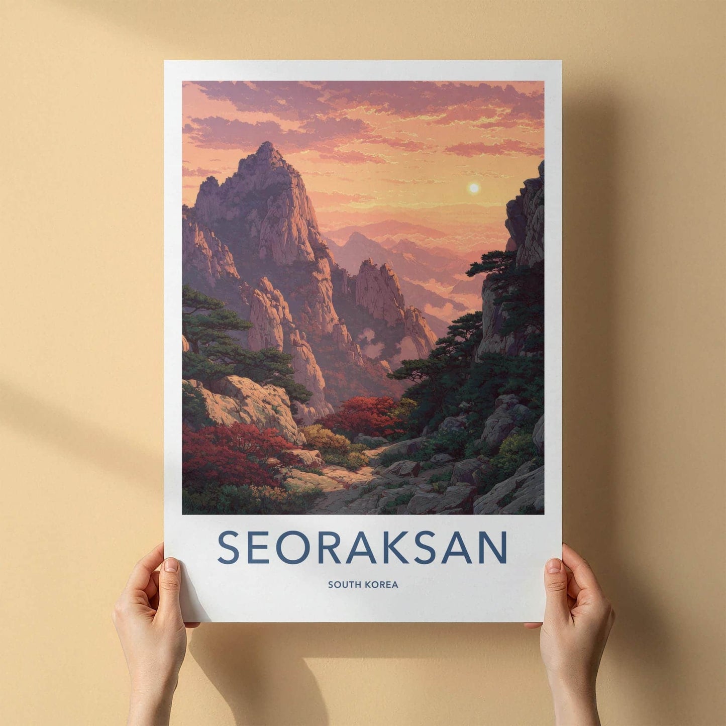 Seoraksan Poster - South Korea Wall Art - Sunset Mountain Landscape Home Decor
