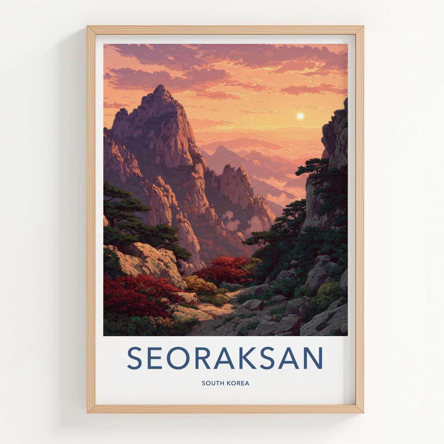 Seoraksan Poster - South Korea Wall Art - Sunset Mountain Landscape Home Decor