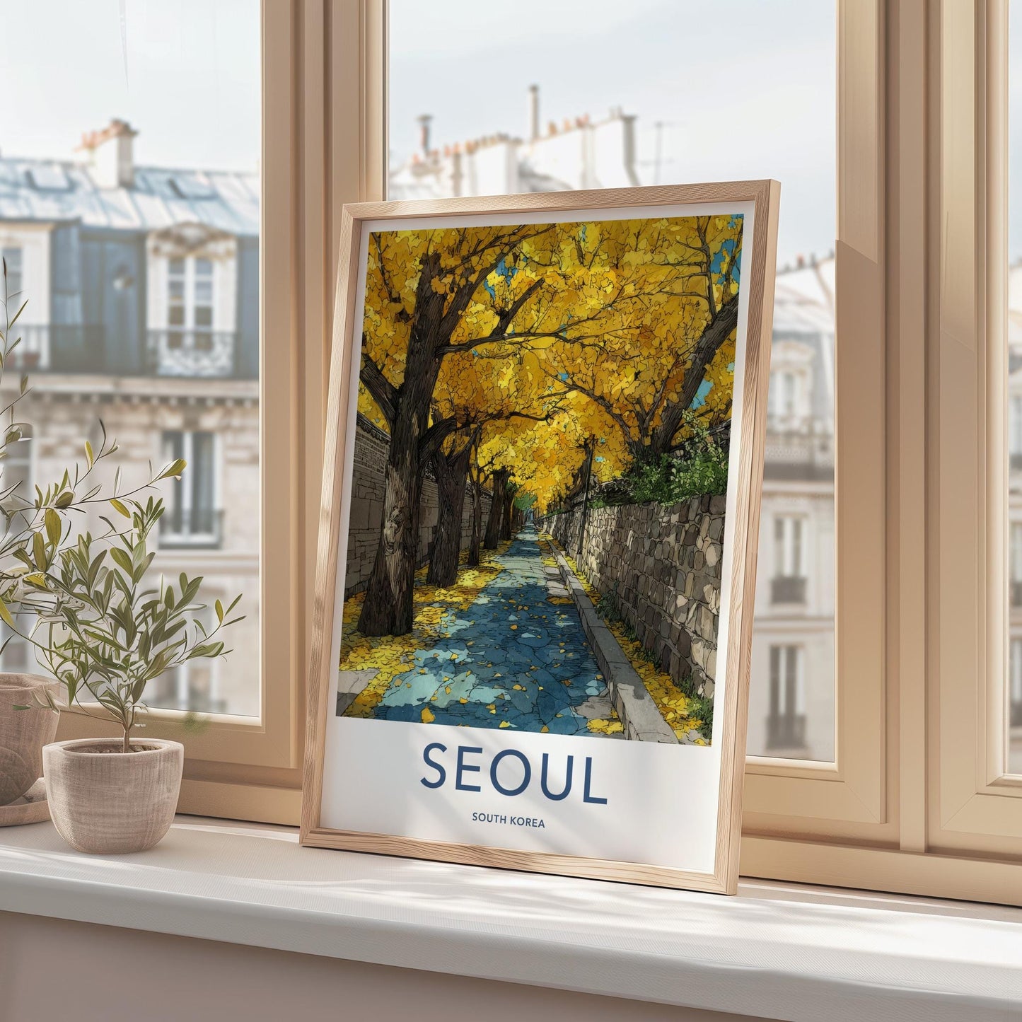 Seoul Poster - South Korea Travel Art - Autumn Gingko Pathway Home Decor
