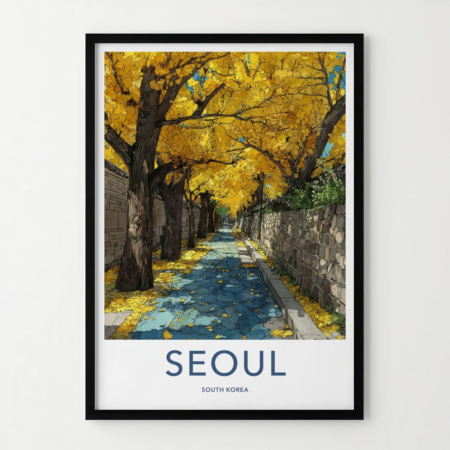 Seoul Poster - South Korea Travel Art - Autumn Gingko Pathway Home Decor