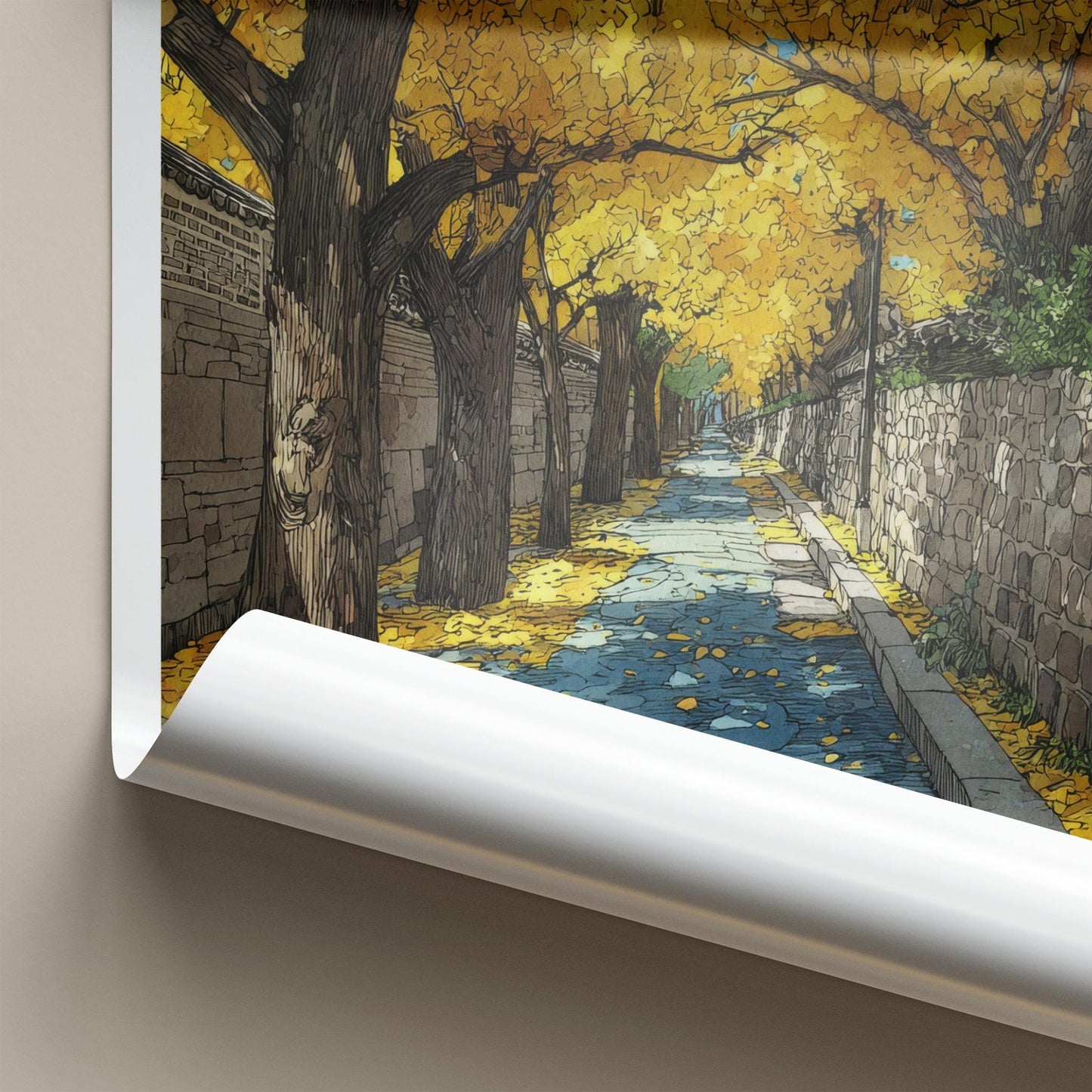 Seoul Poster - South Korea Travel Art - Autumn Gingko Pathway Home Decor