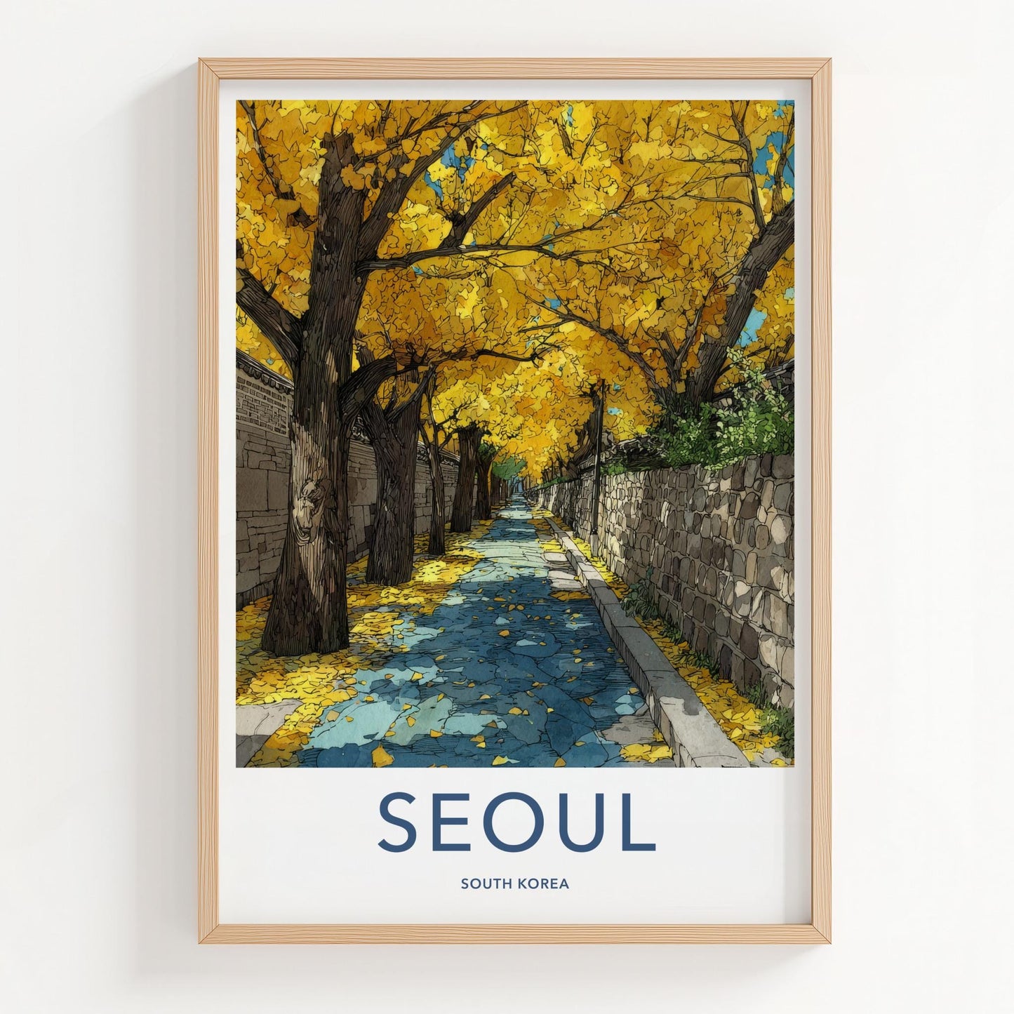 Seoul Poster - South Korea Travel Art - Autumn Gingko Pathway Home Decor