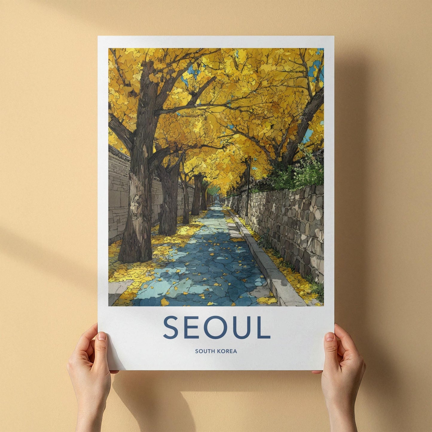 Seoul Poster - South Korea Travel Art - Autumn Gingko Pathway Home Decor