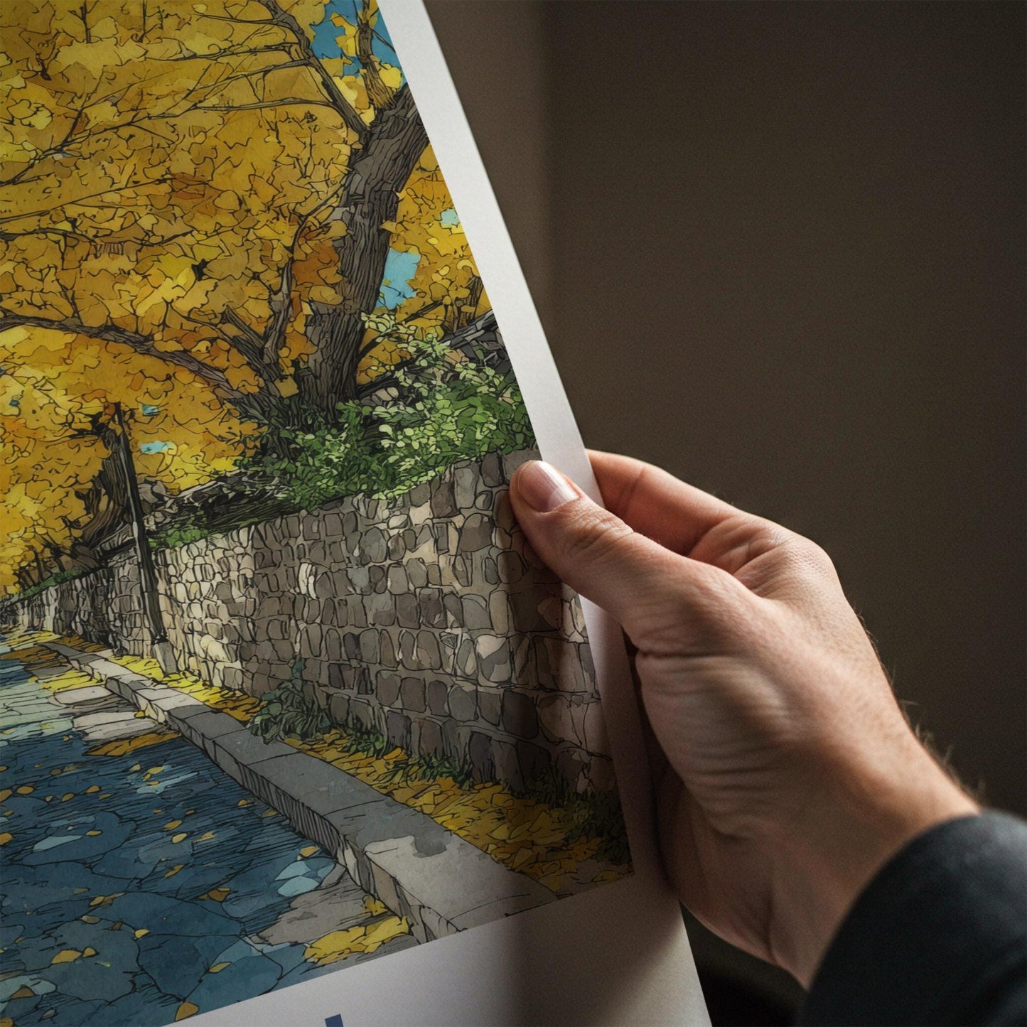 Seoul Poster - South Korea Travel Art - Autumn Gingko Pathway Home Decor