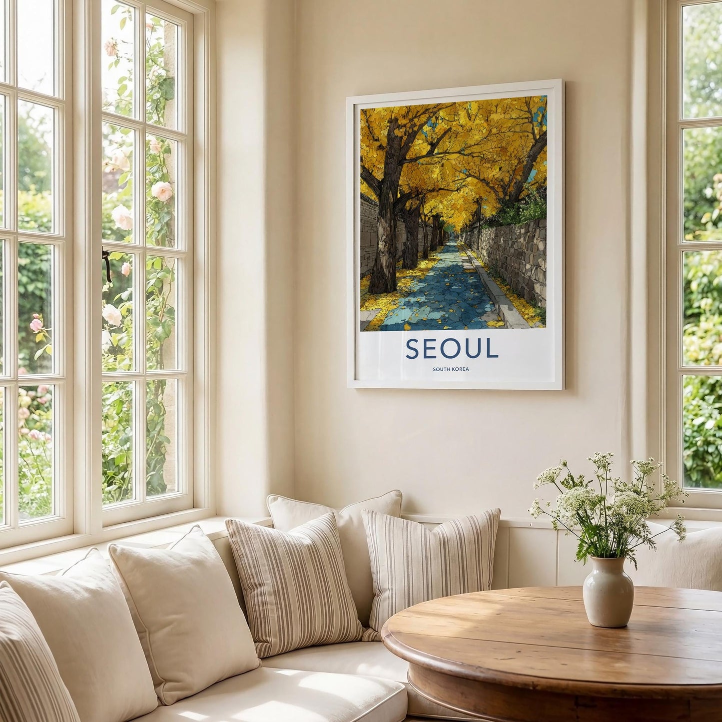 Seoul Poster - South Korea Travel Art - Autumn Gingko Pathway Home Decor