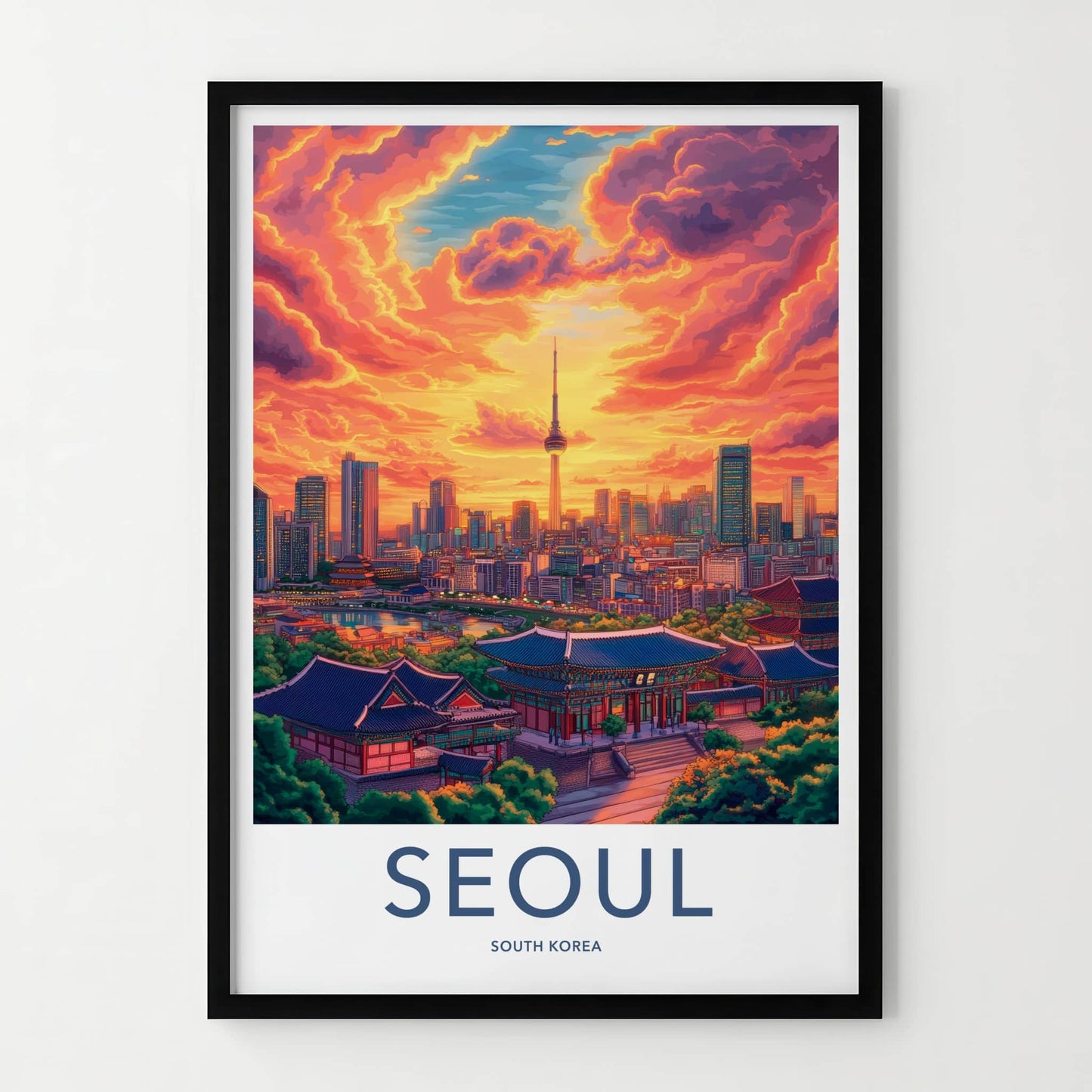 Seoul Poster - South Korea Travel Art - Dramatic Sunset Clouds Home Decor