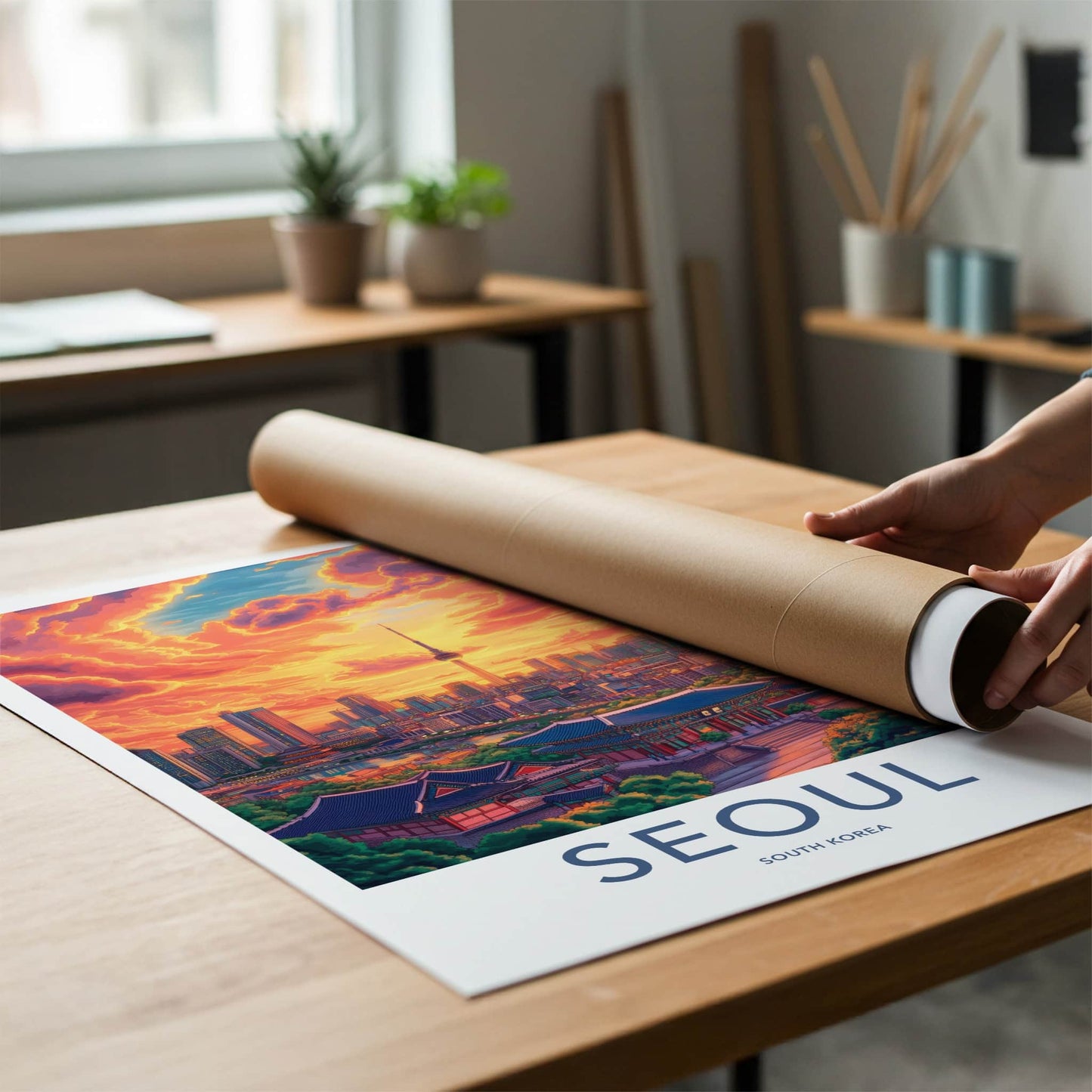 Seoul Poster - South Korea Travel Art - Dramatic Sunset Clouds Home Decor