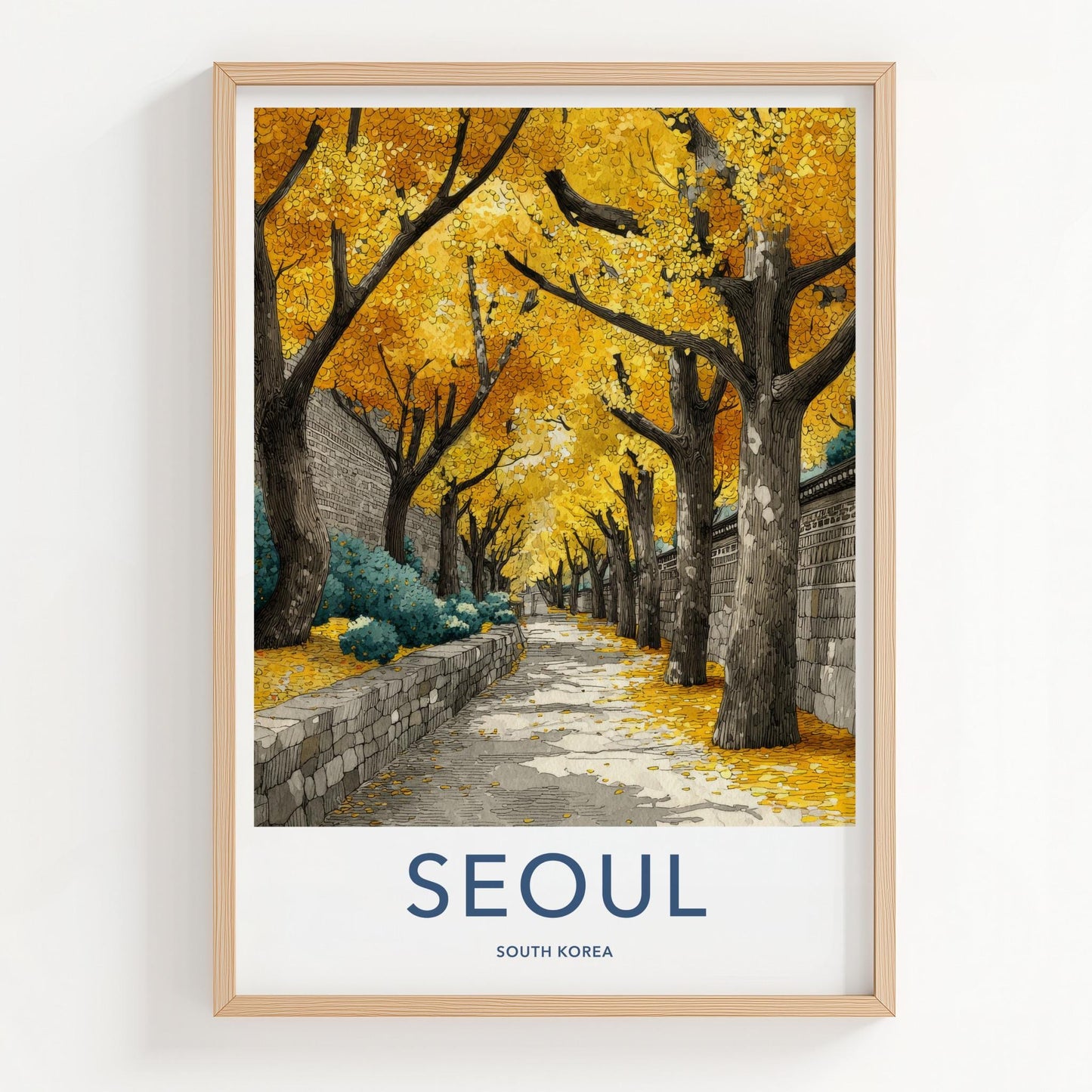 Seoul Poster - South Korea Travel Art - Golden Autumn Pathway Home Decor