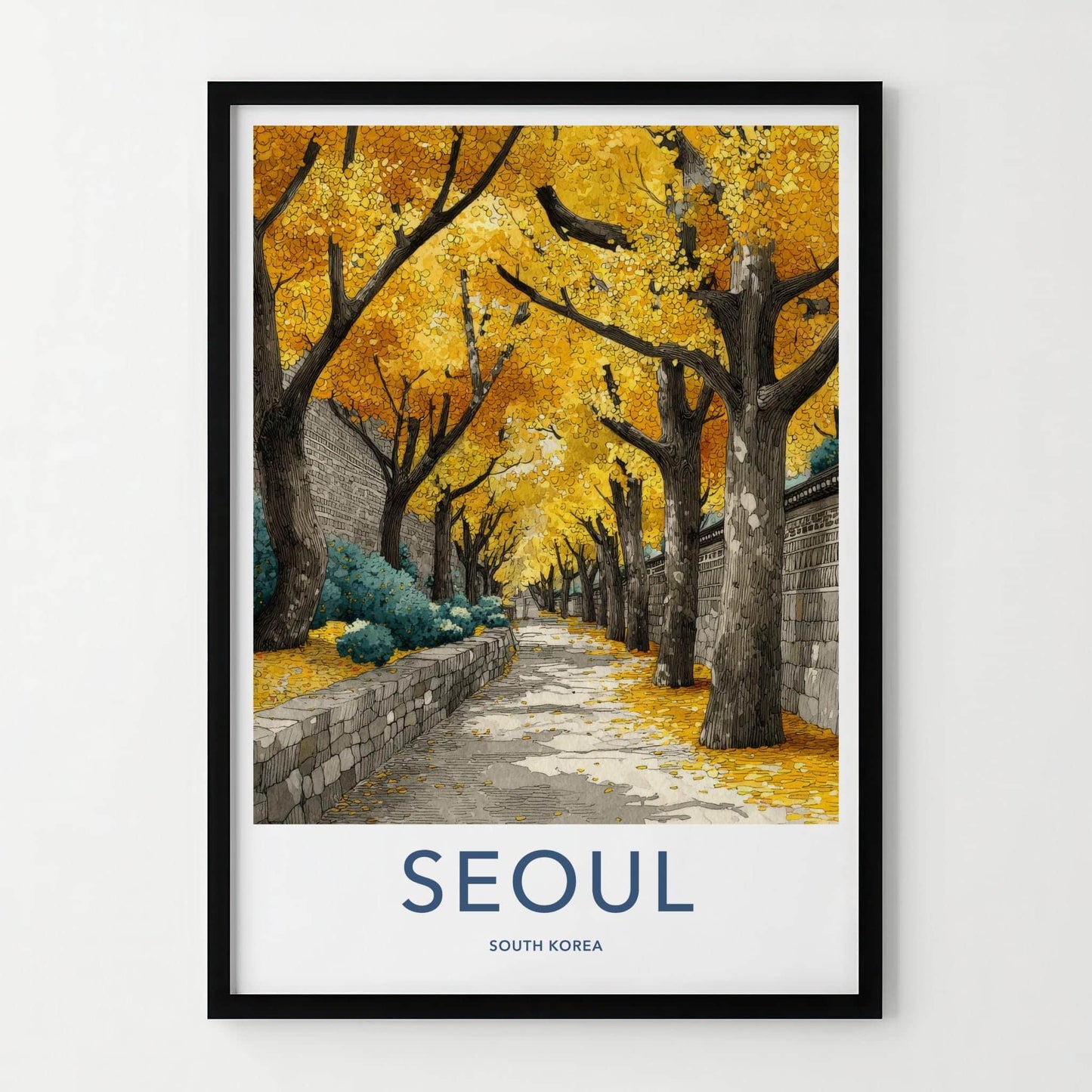 Seoul Poster - South Korea Travel Art - Golden Autumn Pathway Home Decor