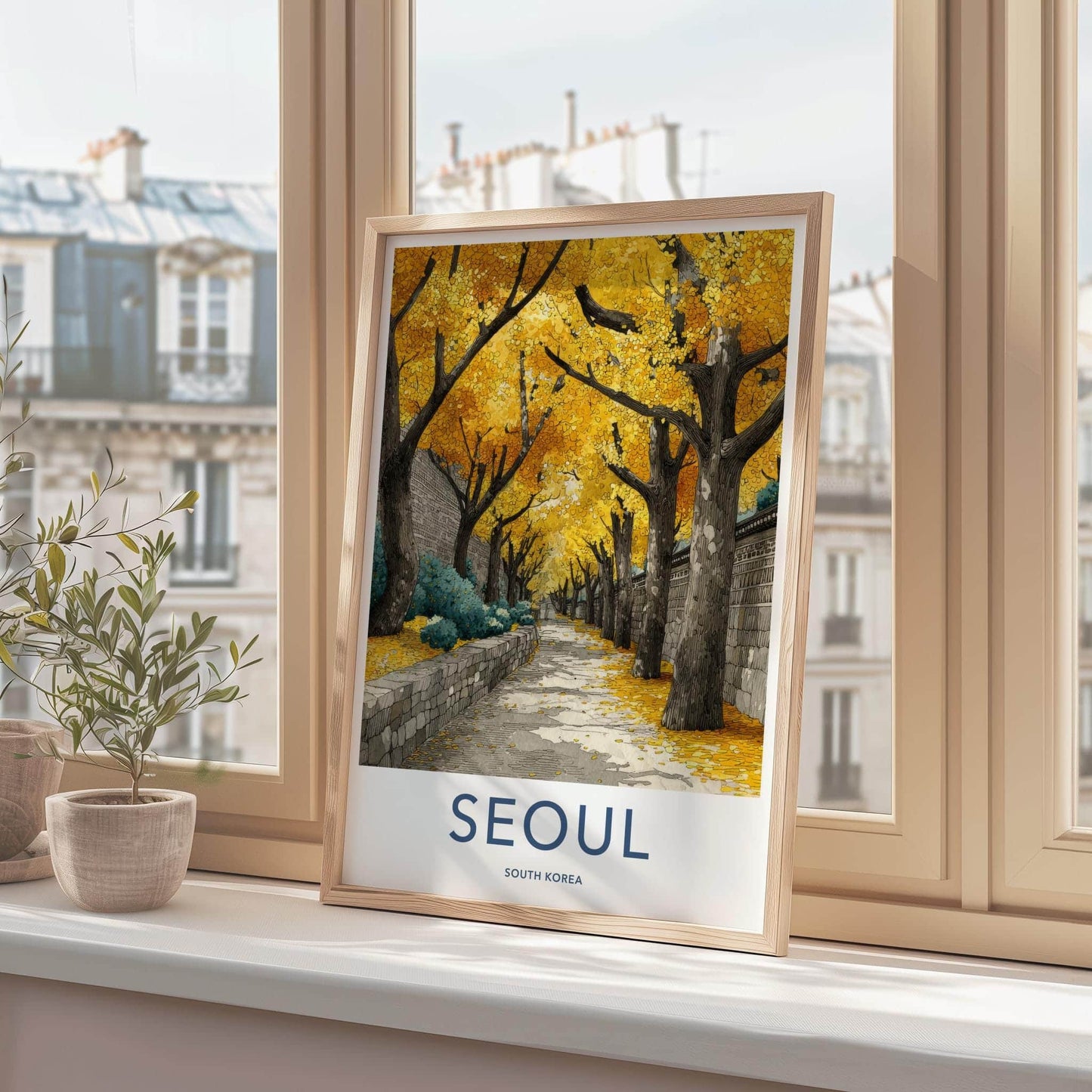Seoul Poster - South Korea Travel Art - Golden Autumn Pathway Home Decor