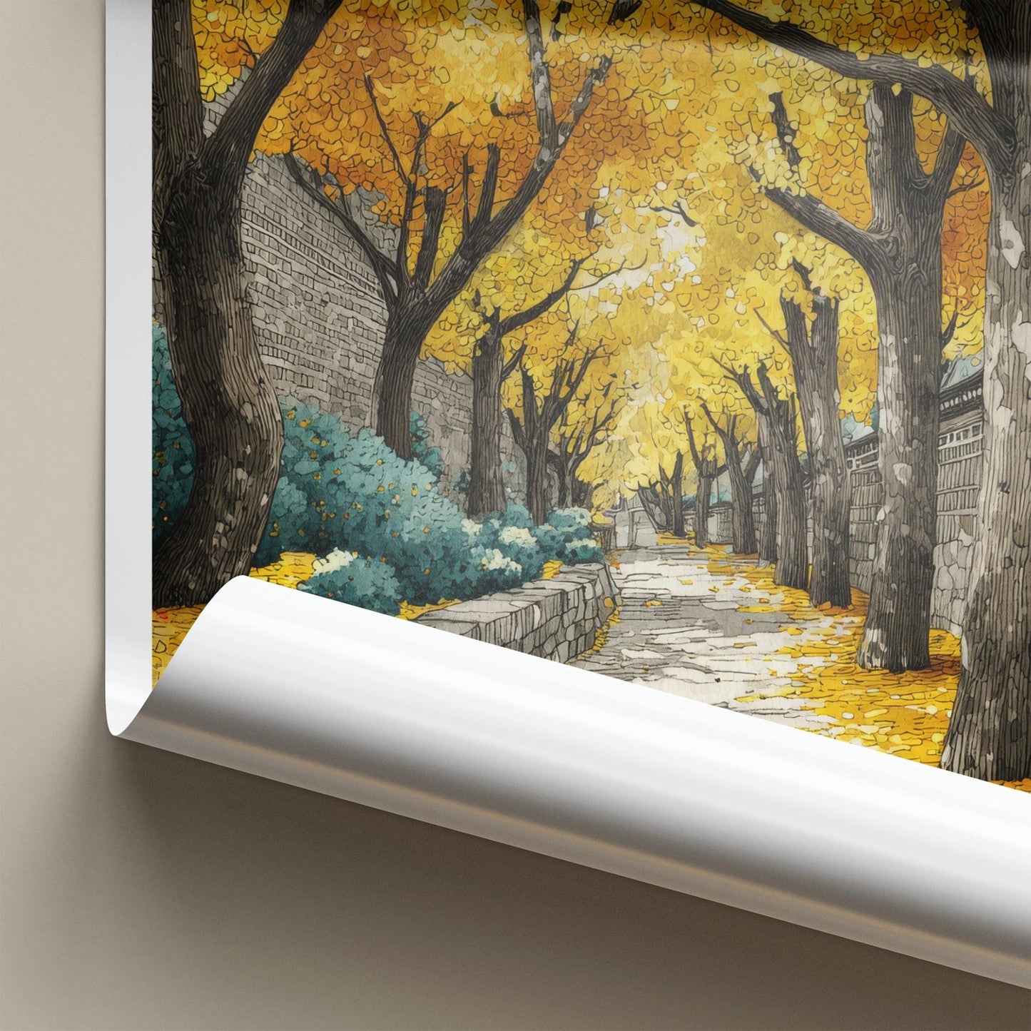 Seoul Poster - South Korea Travel Art - Golden Autumn Pathway Home Decor