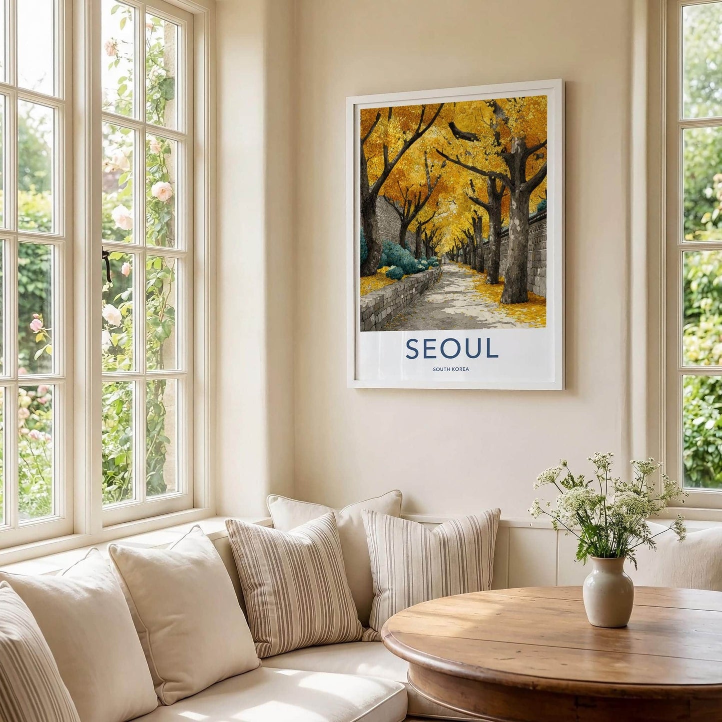 Seoul Poster - South Korea Travel Art - Golden Autumn Pathway Home Decor