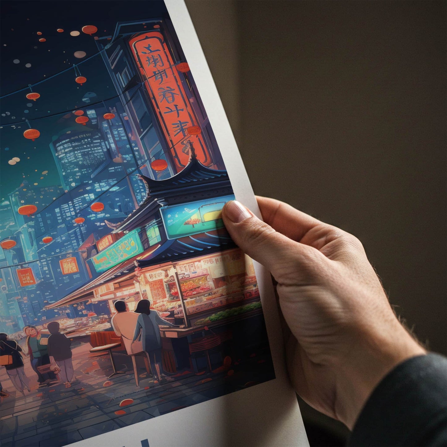 Seoul Poster - South Korea Travel Art - Neon Market Alley Home Decor