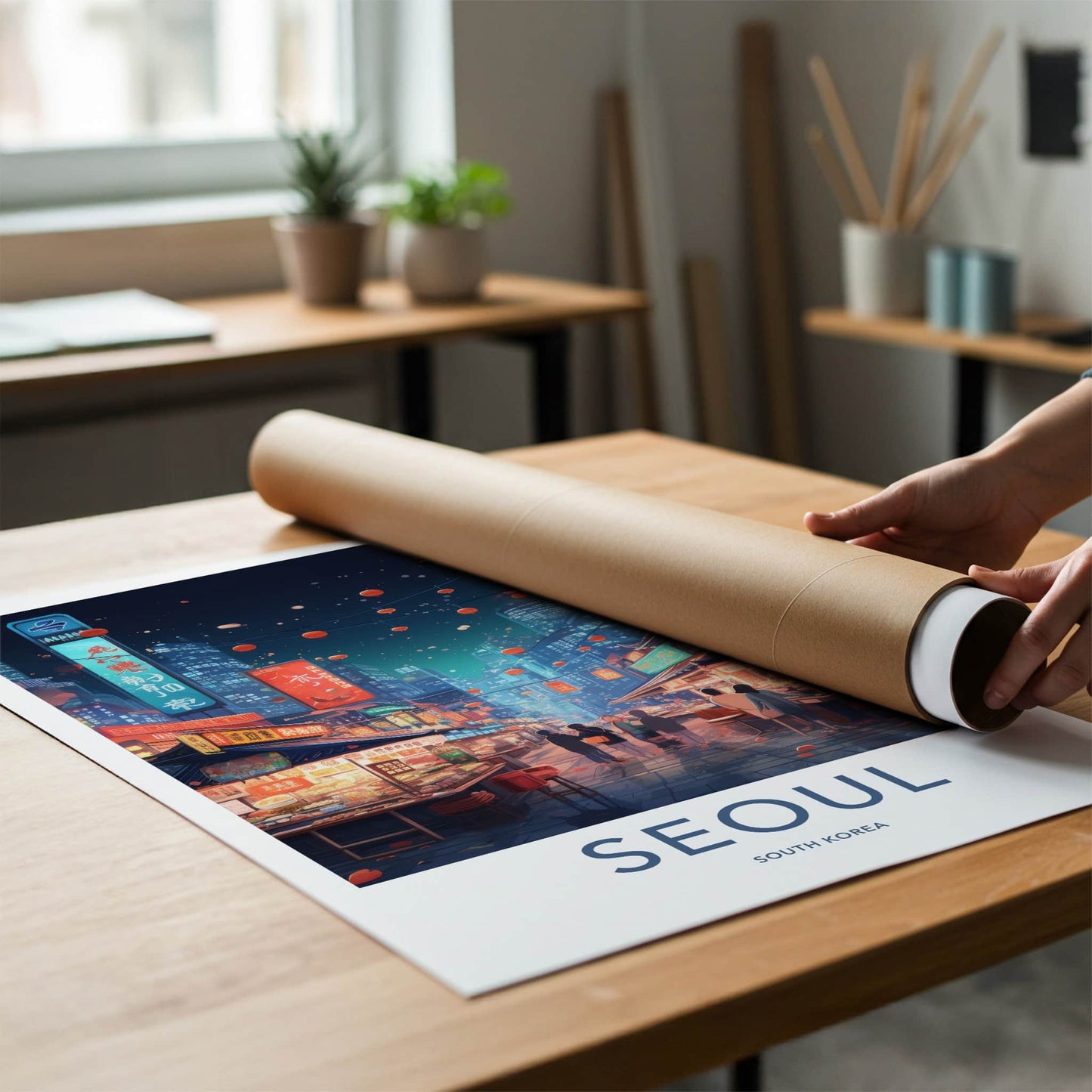 Seoul Poster - South Korea Travel Art - Neon Market Alley Home Decor