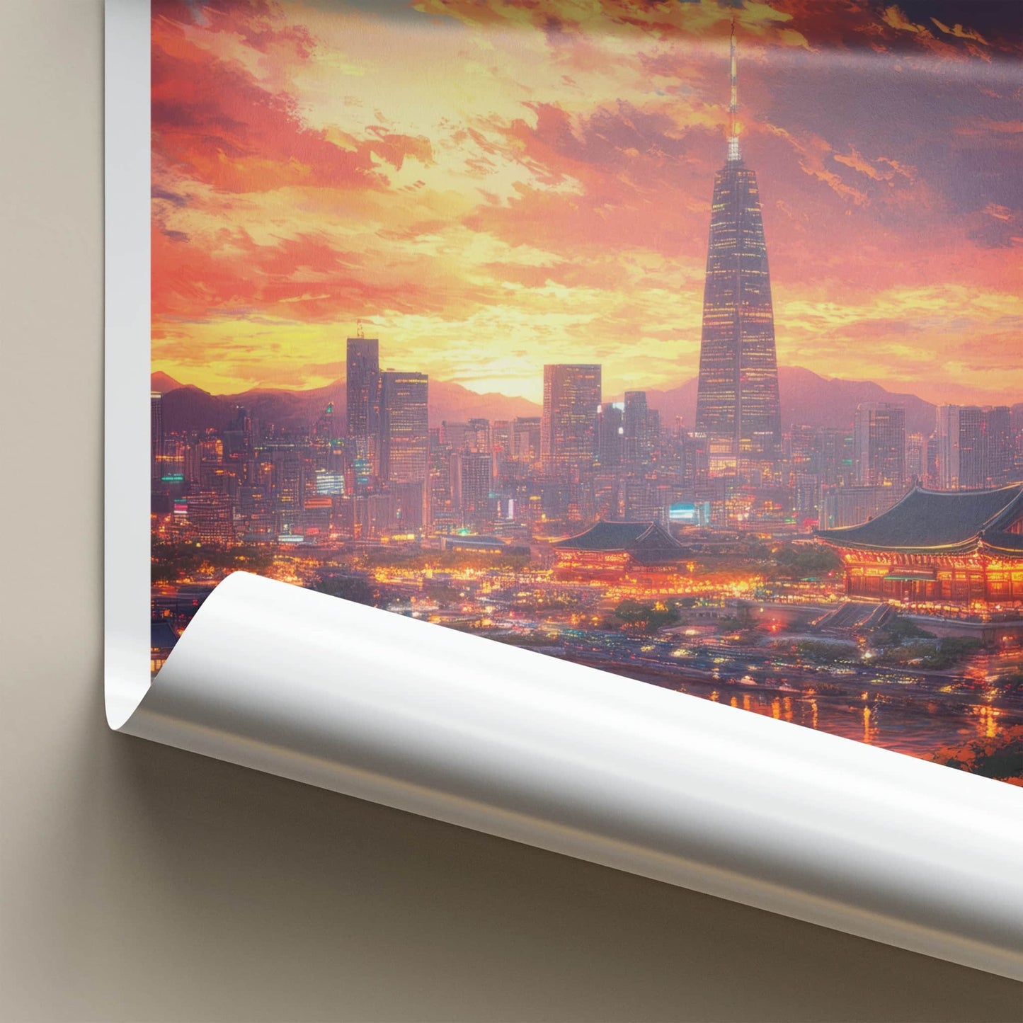 Seoul Poster - South Korea Travel Art - Vibrant City Sunset Wall Decor