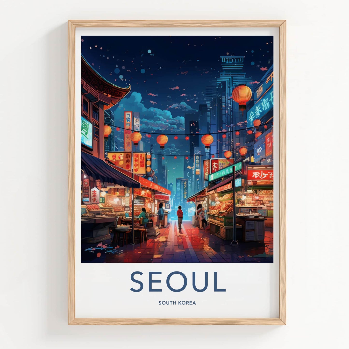 Seoul Poster - South Korea Travel Art - Vibrant Market Alley Wall Decor