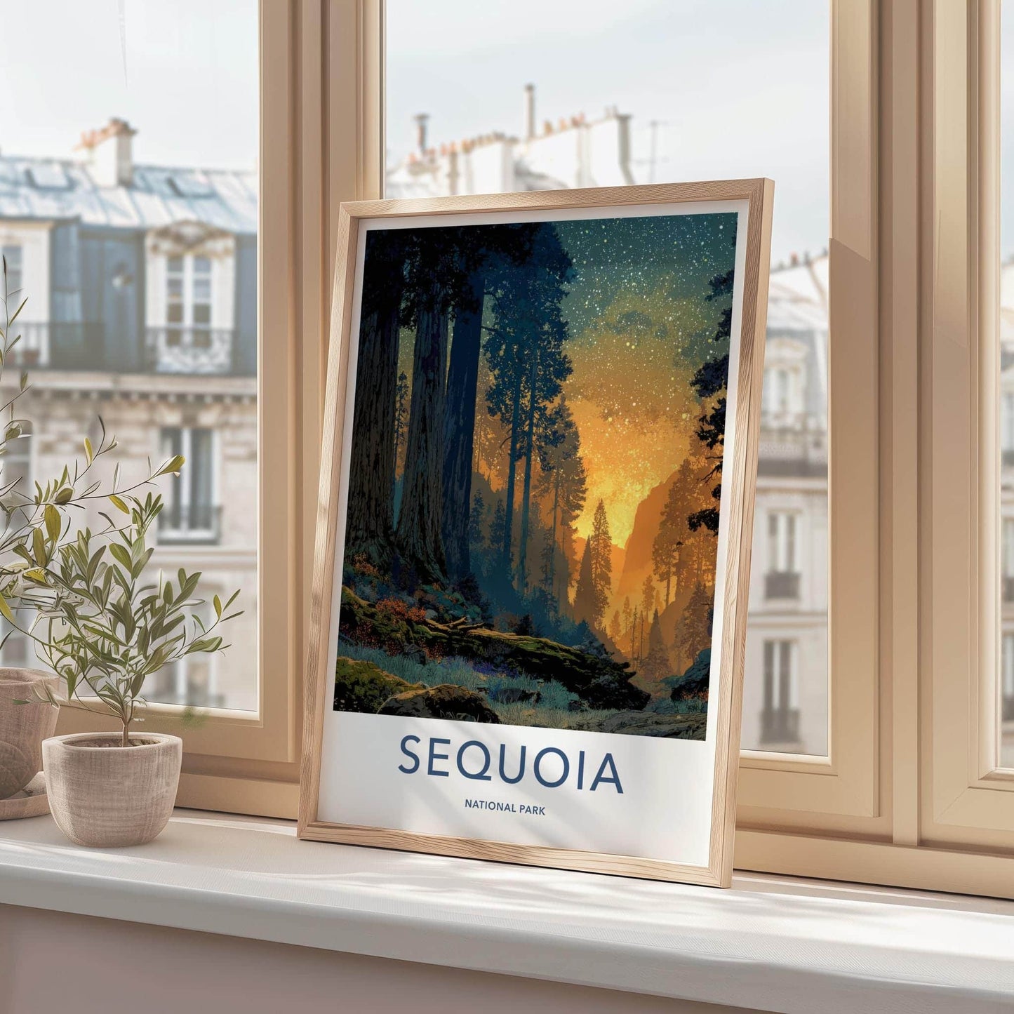 Sequoia National Park Poster - California Travel Art - Giant Trees Starry Glow Home Decor