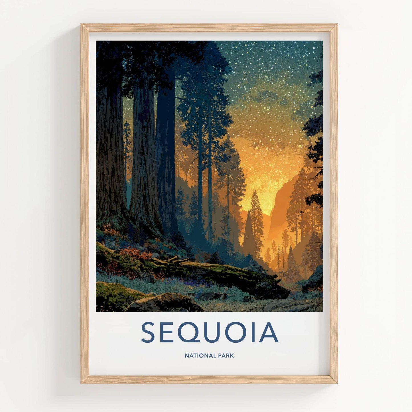 Sequoia National Park Poster - California Travel Art - Giant Trees Starry Glow Home Decor