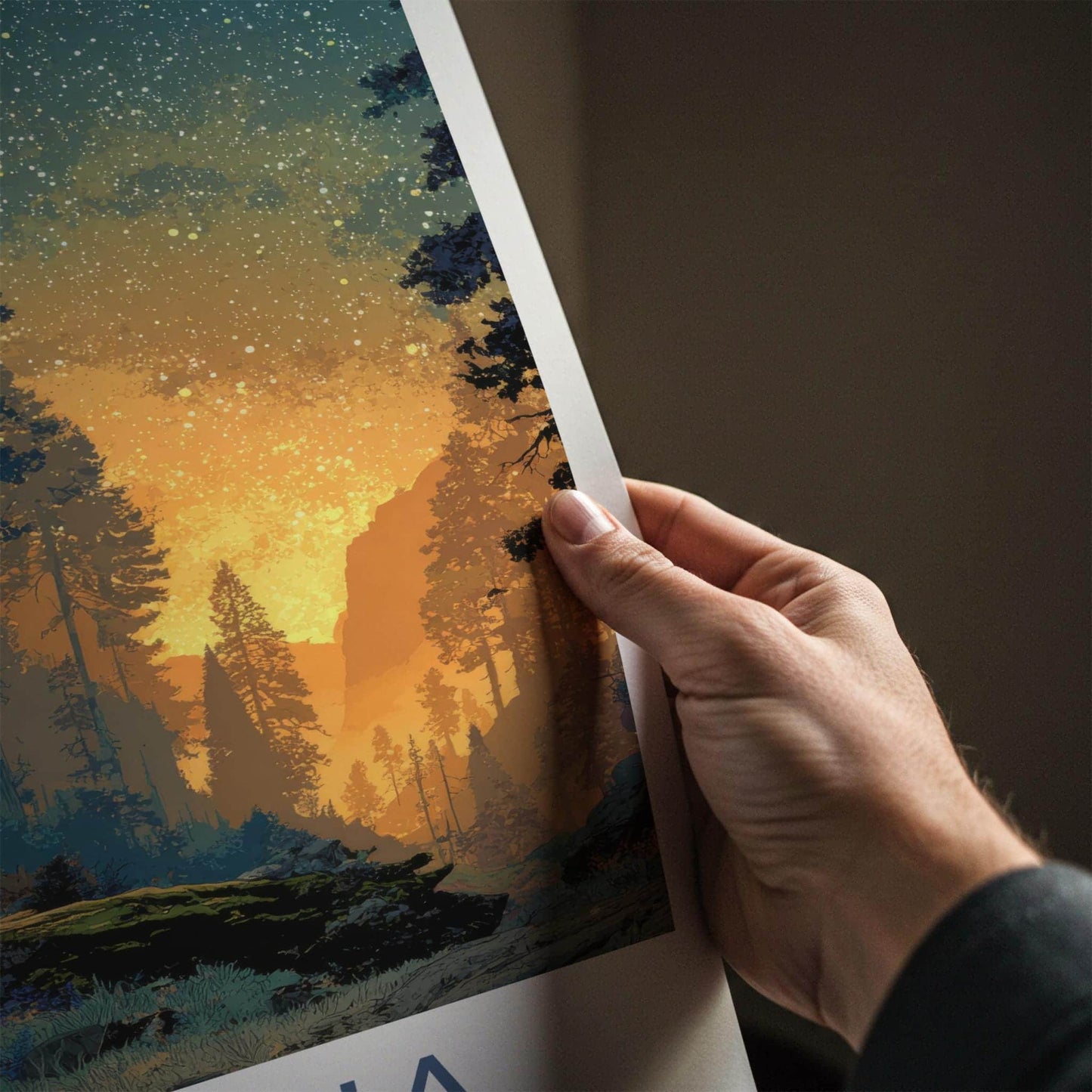 Sequoia National Park Poster - California Travel Art - Giant Trees Starry Glow Home Decor