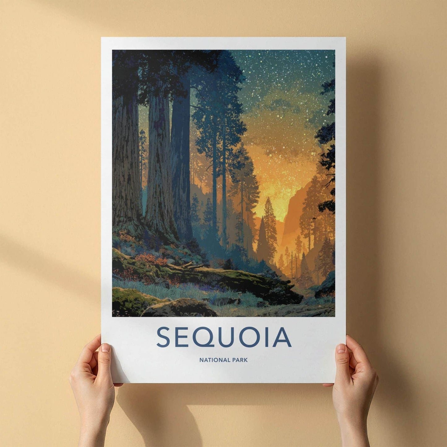 Sequoia National Park Poster - California Travel Art - Giant Trees Starry Glow Home Decor