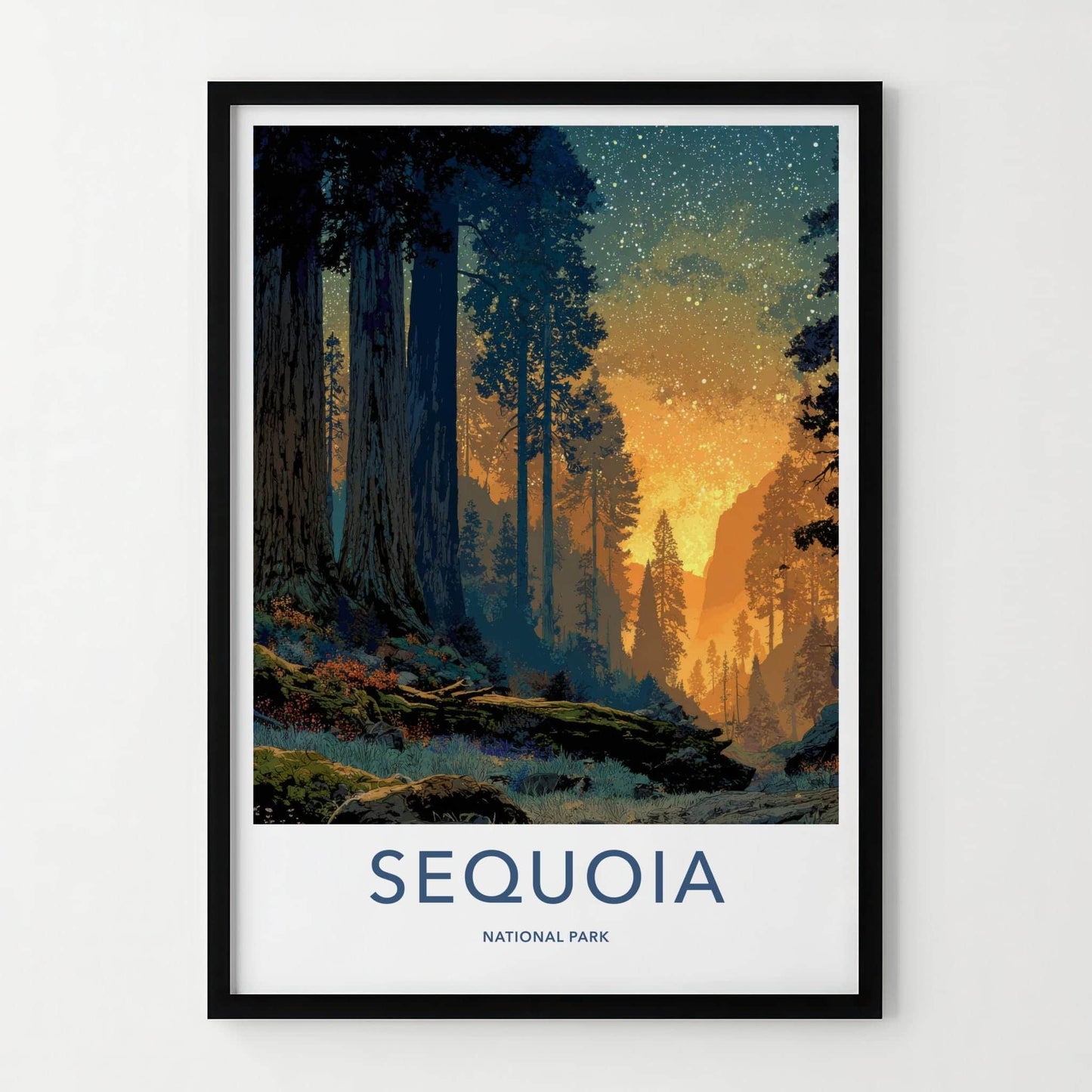 Sequoia National Park Poster - California Travel Art - Giant Trees Starry Glow Home Decor