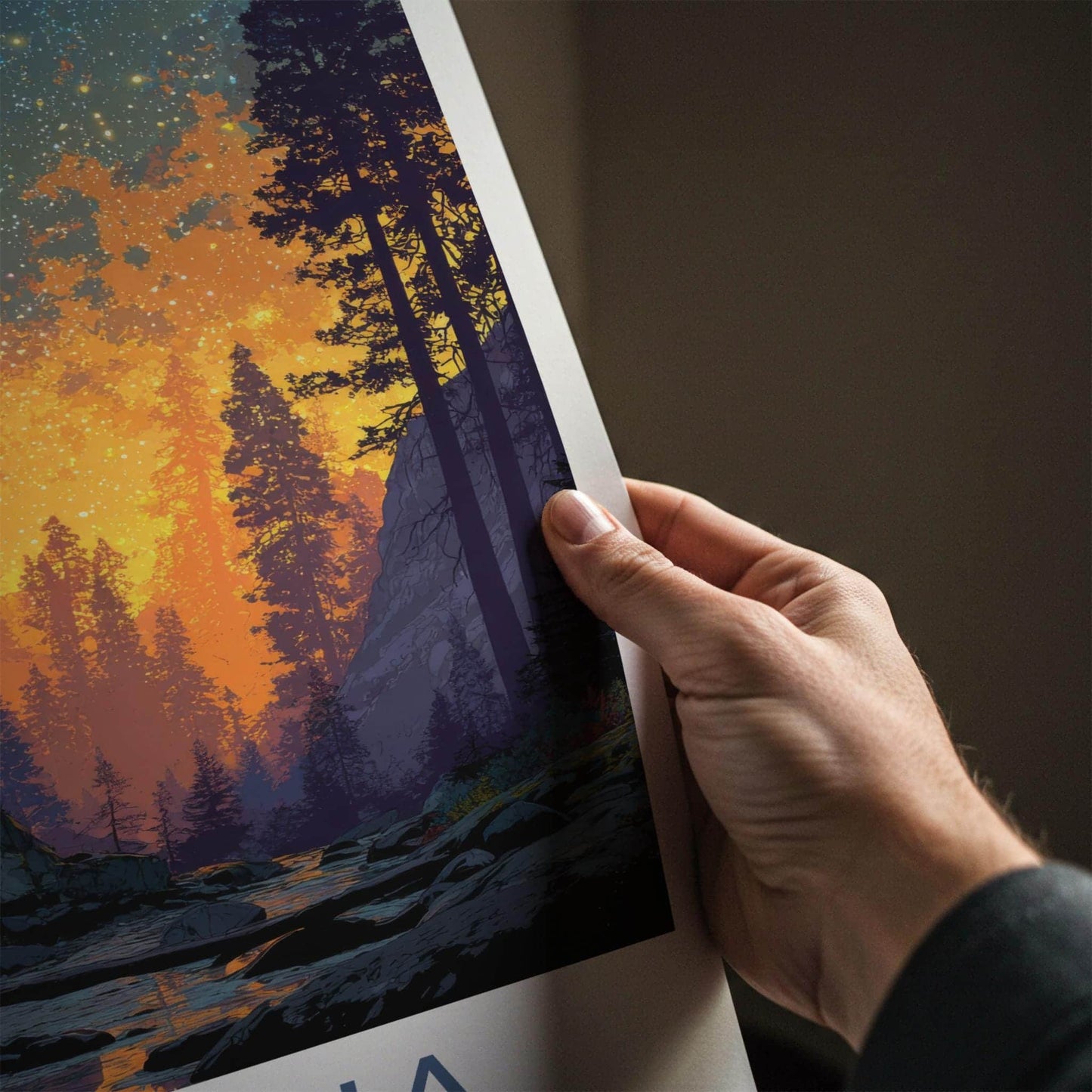 Sequoia National Park Poster - California Wall Art - Radiant Night Forest Home Decor