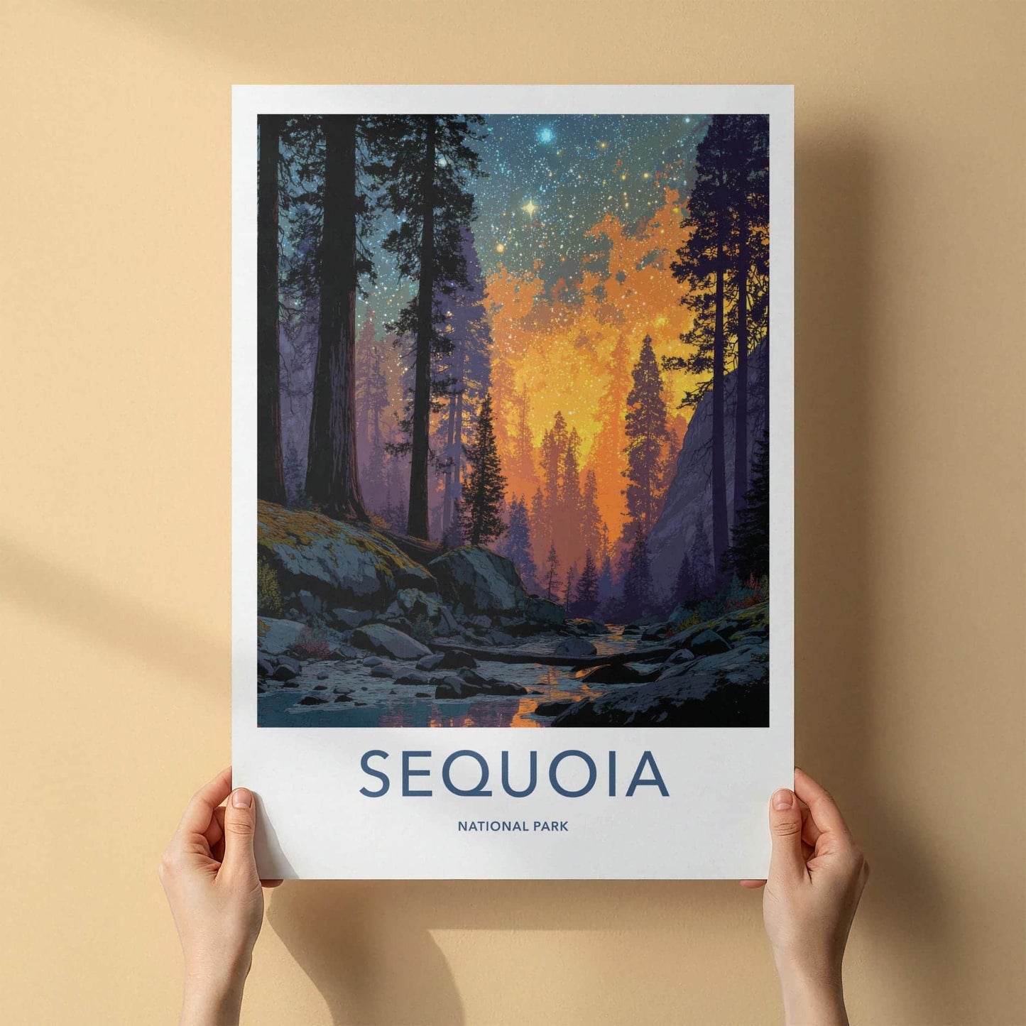 Sequoia National Park Poster - California Wall Art - Radiant Night Forest Home Decor