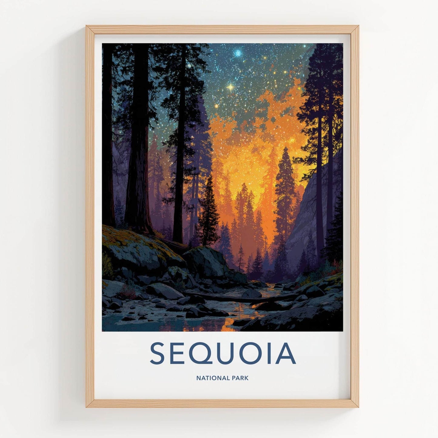 Sequoia National Park Poster - California Wall Art - Radiant Night Forest Home Decor
