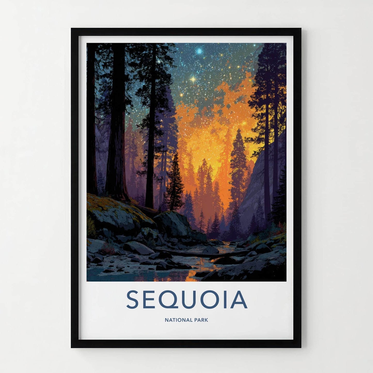 Sequoia National Park Poster - California Wall Art - Radiant Night Forest Home Decor