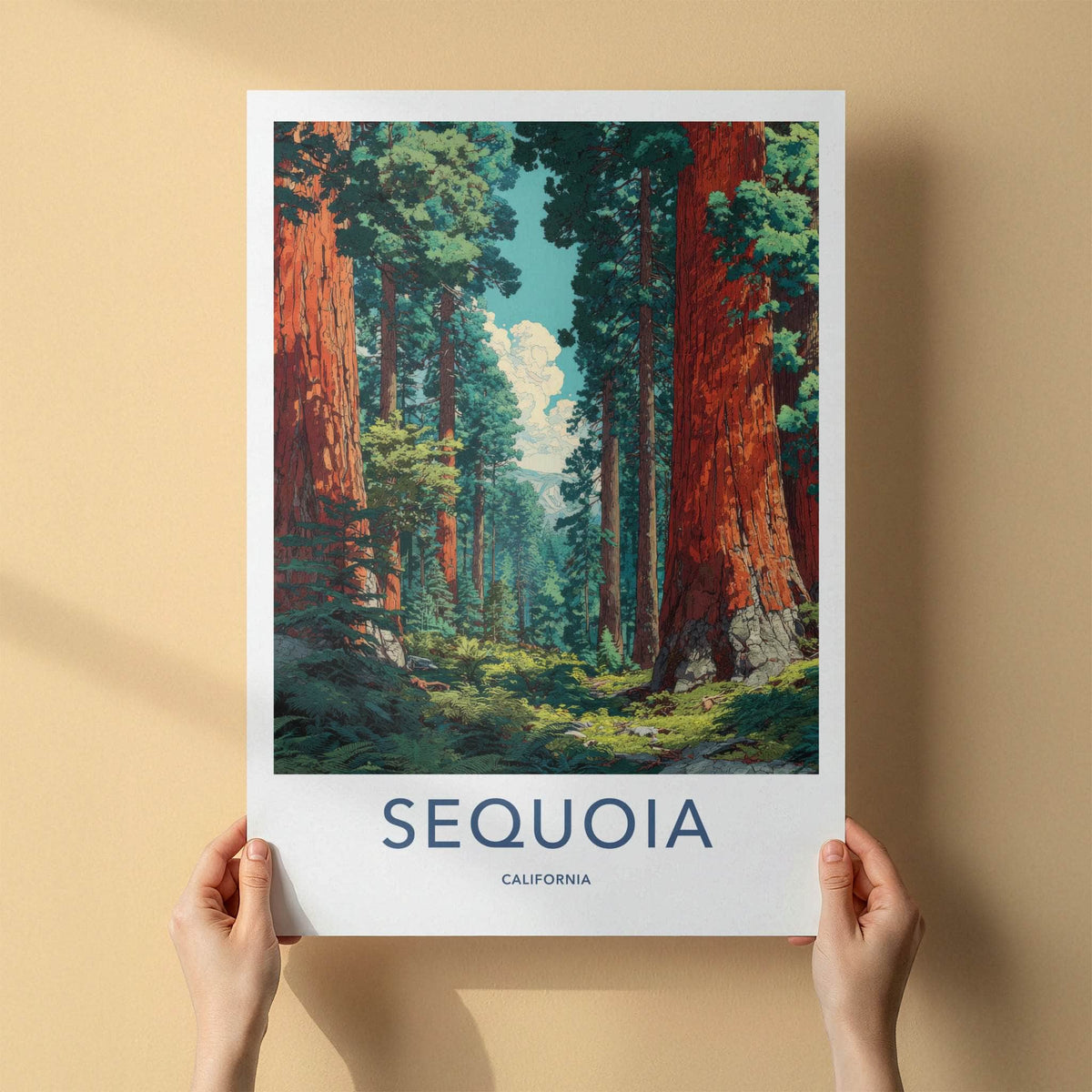 Sequoia Poster - California Travel Art - Mighty Forest Path Lounge Decor