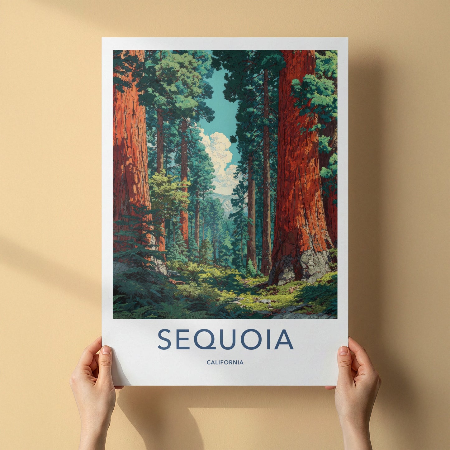 Sequoia Poster - California Travel Art - Mighty Forest Path Lounge Decor