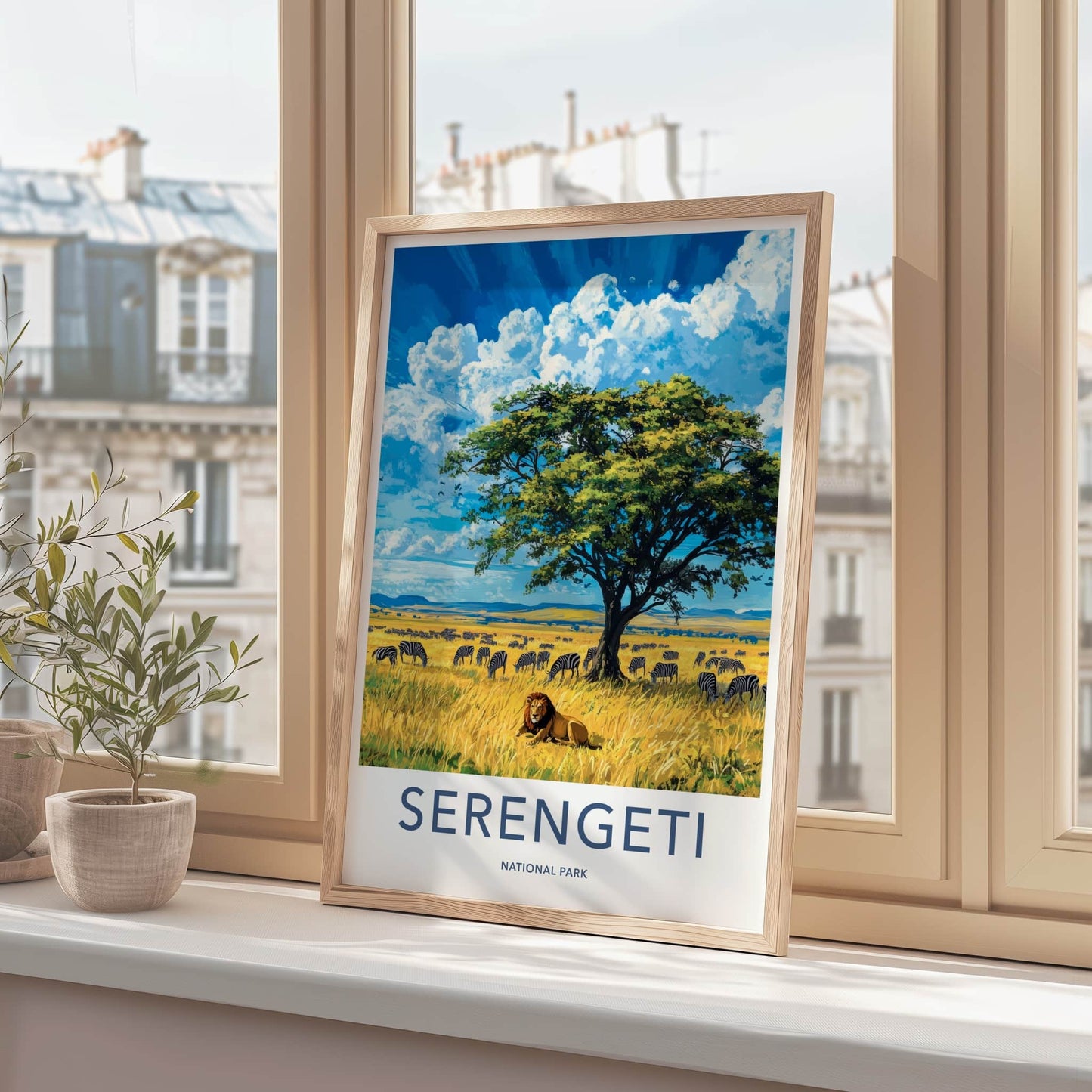 Serengeti National Park Poster - Tanzania Travel Art - Lion Zebra Savanna Home Decor
