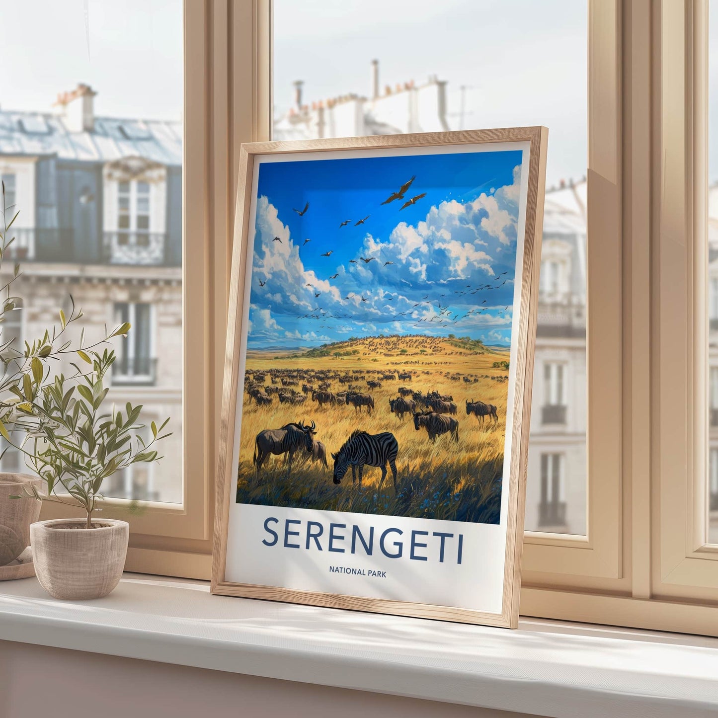 Serengeti National Park Poster - Tanzania Travel Art - Wildebeest Zebra Savanna Home Decor