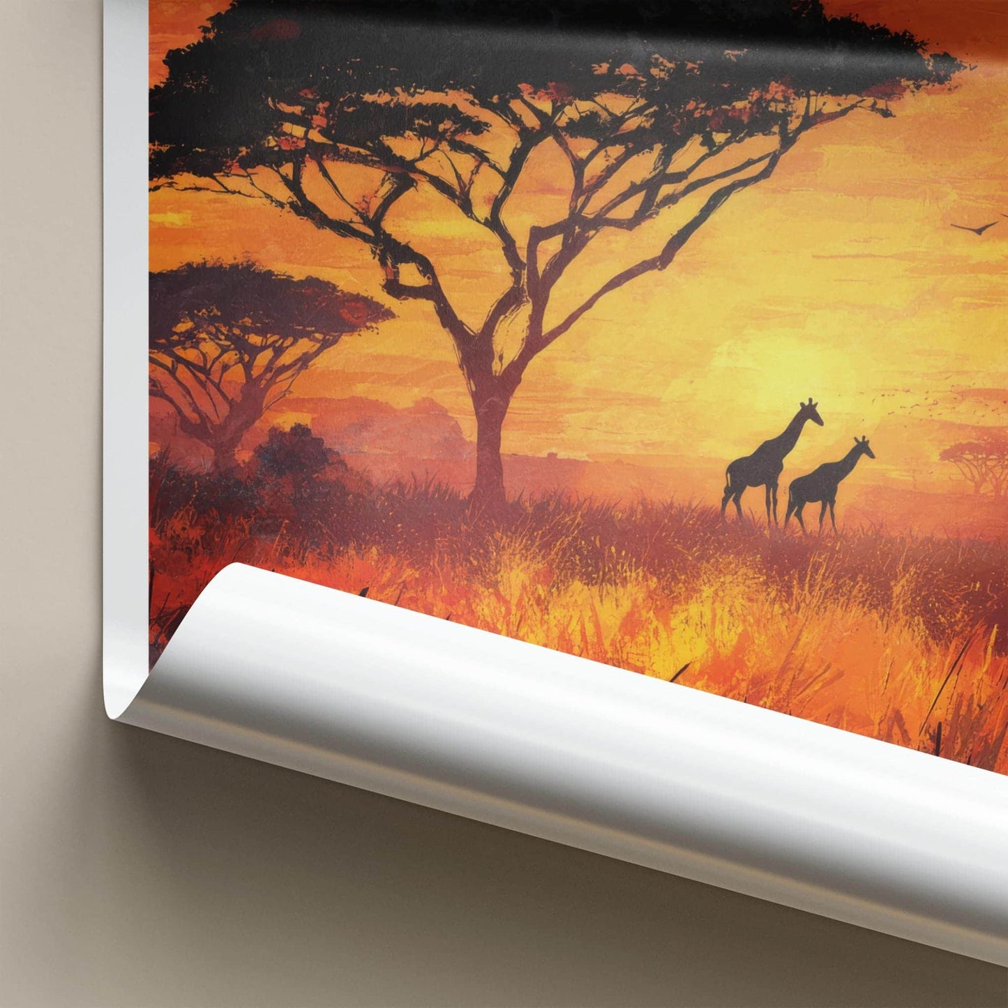 Serengeti Poster - Africa Travel Art - Orange Sunset Giraffes Home Decor