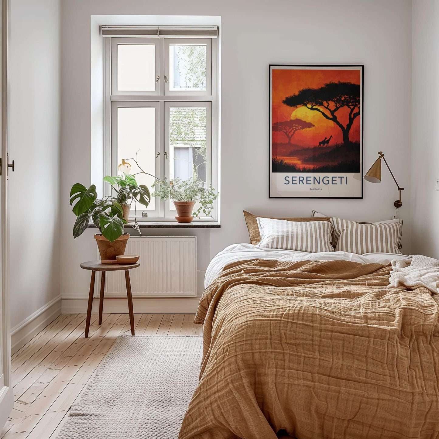 Serengeti Poster - Tanzania Travel Art - Acacia Giraffe Sunset Home Decor