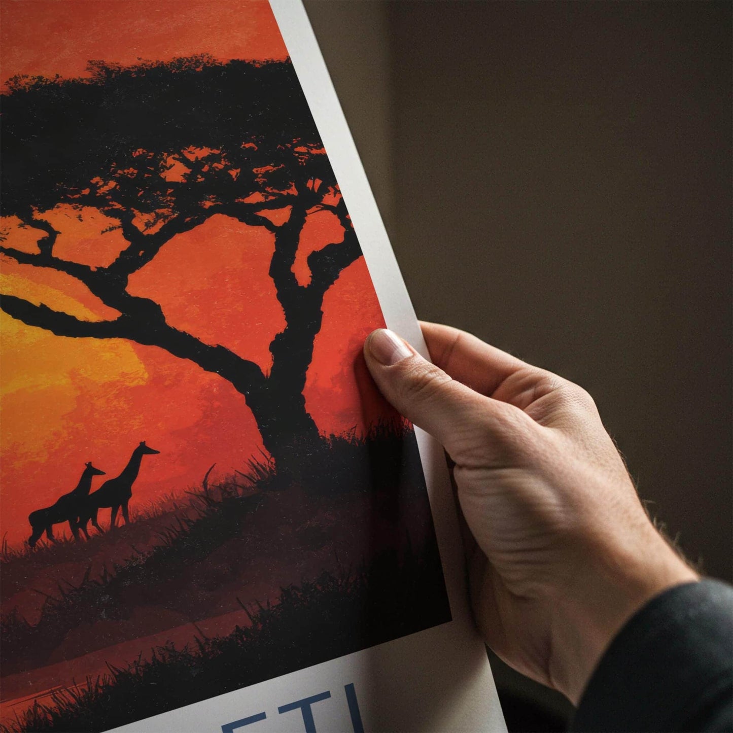 Serengeti Poster - Tanzania Travel Art - Acacia Giraffe Sunset Home Decor