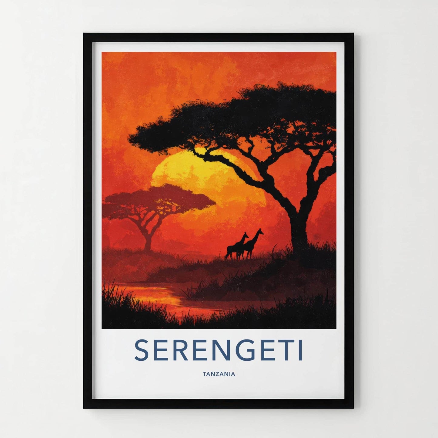 Serengeti Poster - Tanzania Travel Art - Acacia Giraffe Sunset Home Decor