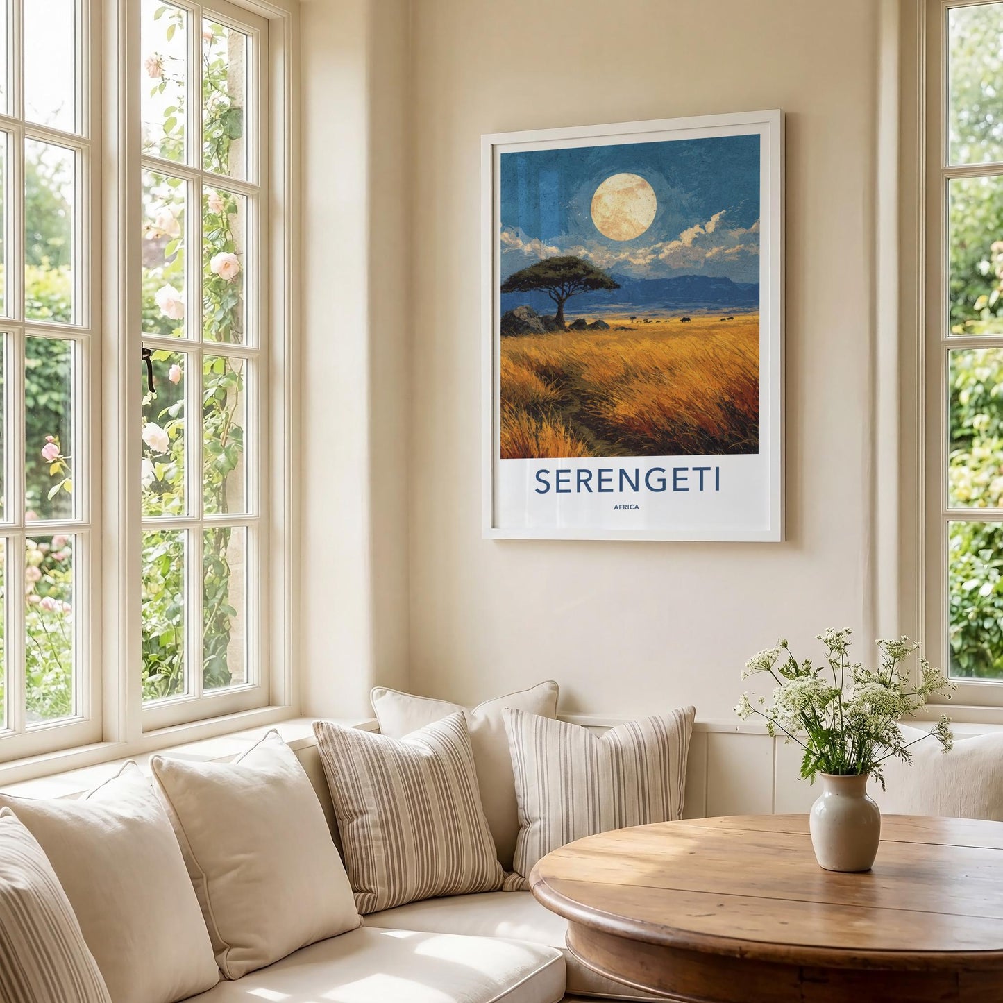 Serengeti Poster - Tanzania Travel Art - Acacia Moonlit Savanna Home Decor