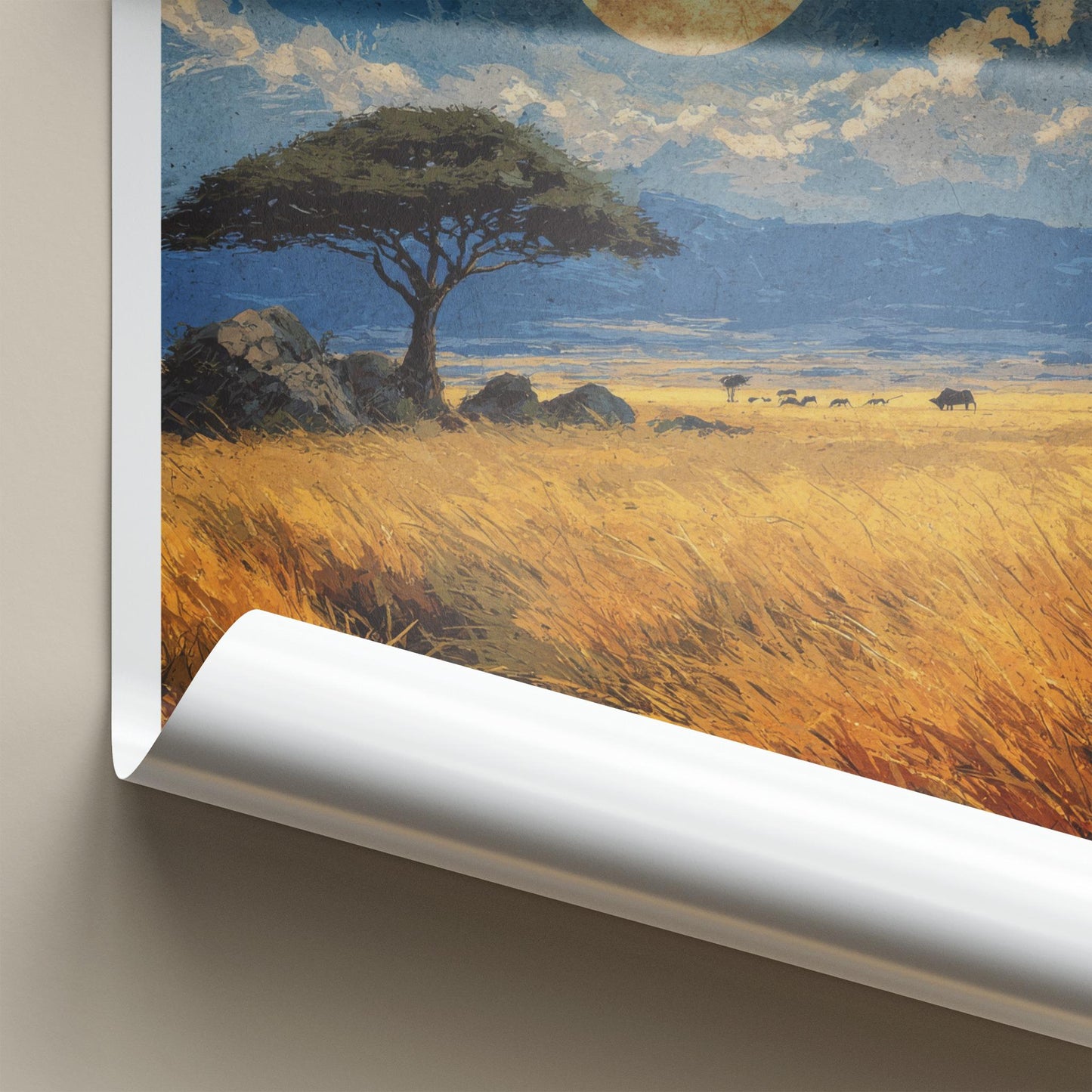 Serengeti Poster - Tanzania Travel Art - Acacia Moonlit Savanna Home Decor