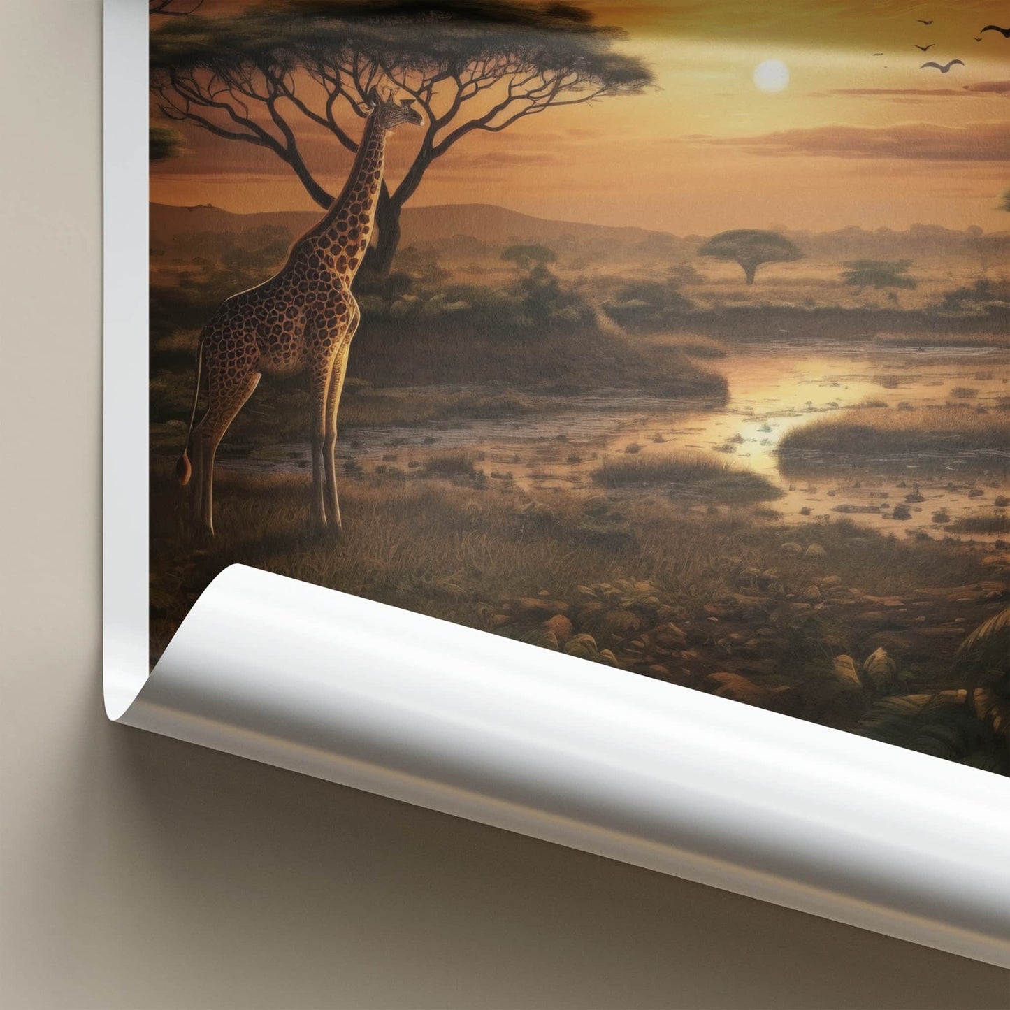 Serengeti Poster - Tanzania Travel Art - Giraffe Sunset Scene Home Decor