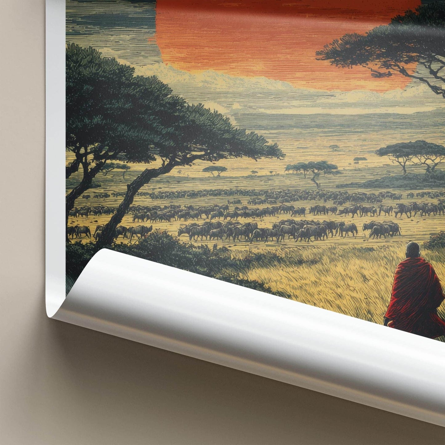 Serengeti Poster - Tanzania Travel Art - Maasai Sunset Herd Home Decor