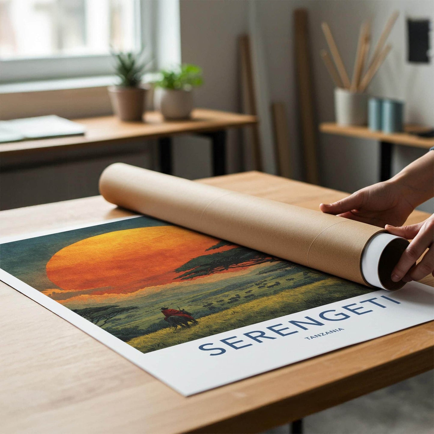 Serengeti Poster - Tanzania Travel Art - Savanna Sunset Rider Home Decor