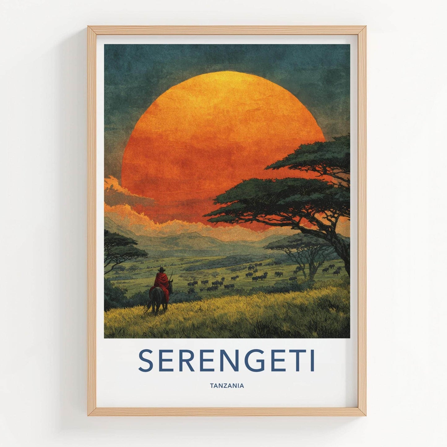 Serengeti Poster - Tanzania Travel Art - Savanna Sunset Rider Home Decor